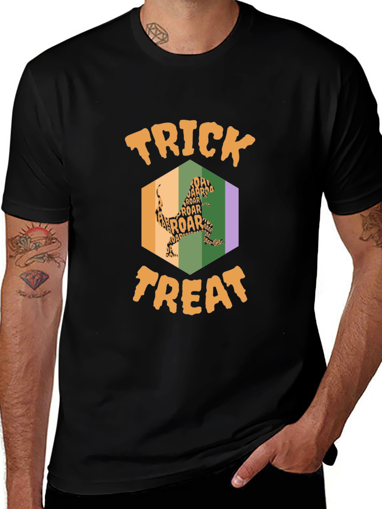 Halloween T-Rex Trick or Treat Black T-Shirt