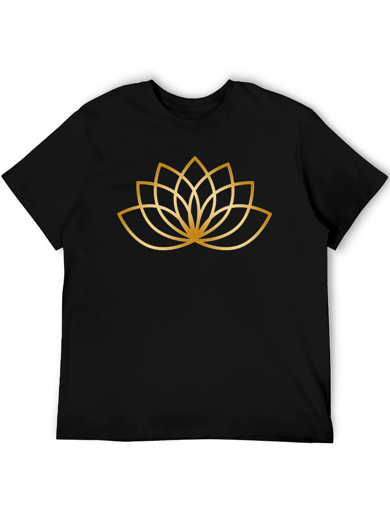Black T-Shirt with Gold Lotus Flower Design