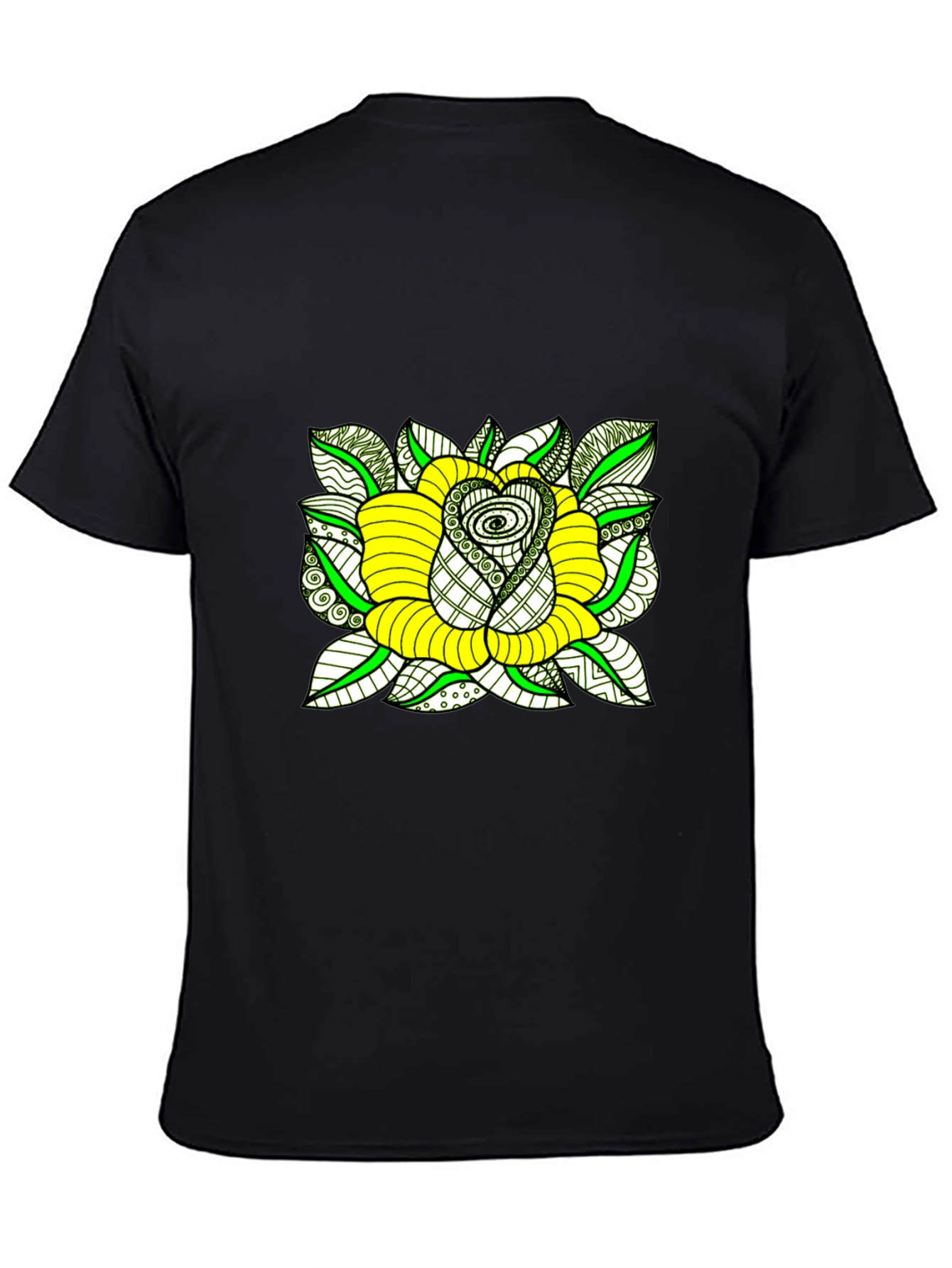 Black T-Shirt with Yellow Rose Graphic