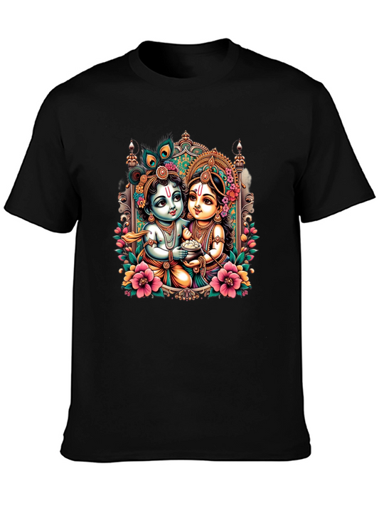 Krishna and Radha Graphic Black T-Shirt