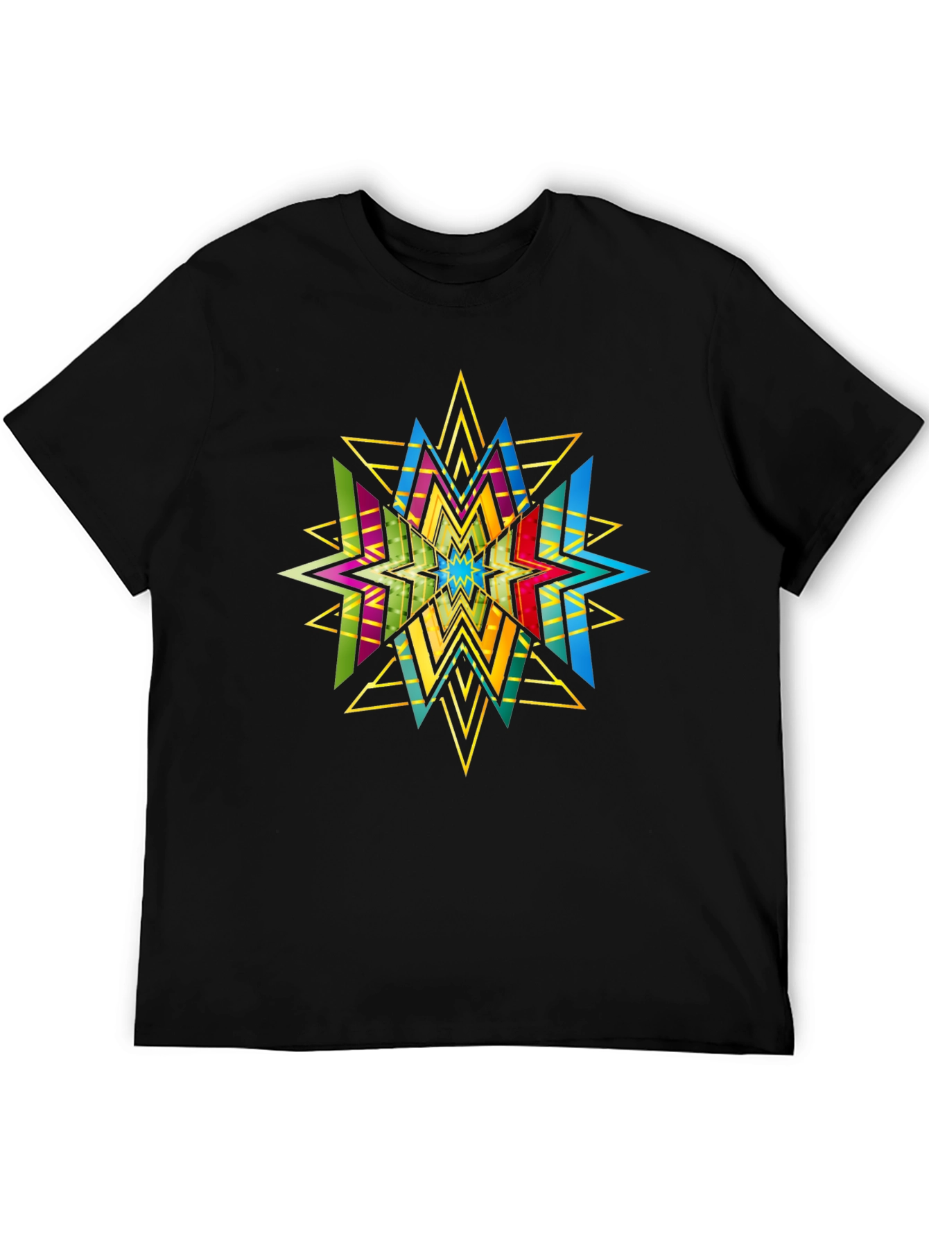 Geometric Star Graphic Print Black T-Shirt
