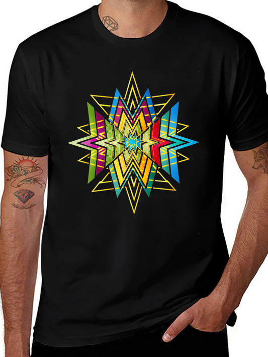 Geometric Star Graphic Print Black T-Shirt