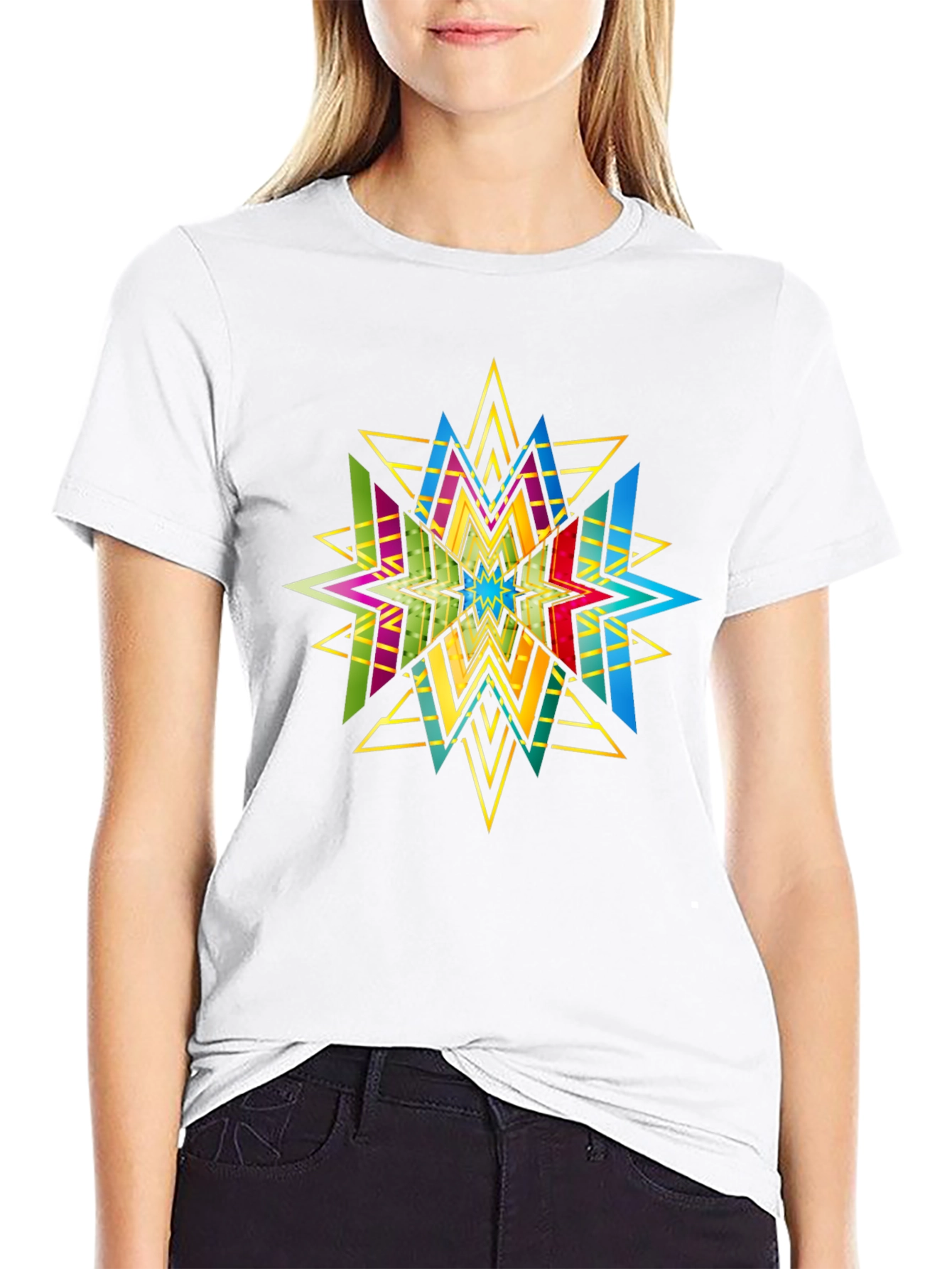 Geometric Star Graphic Print Black T-Shirt