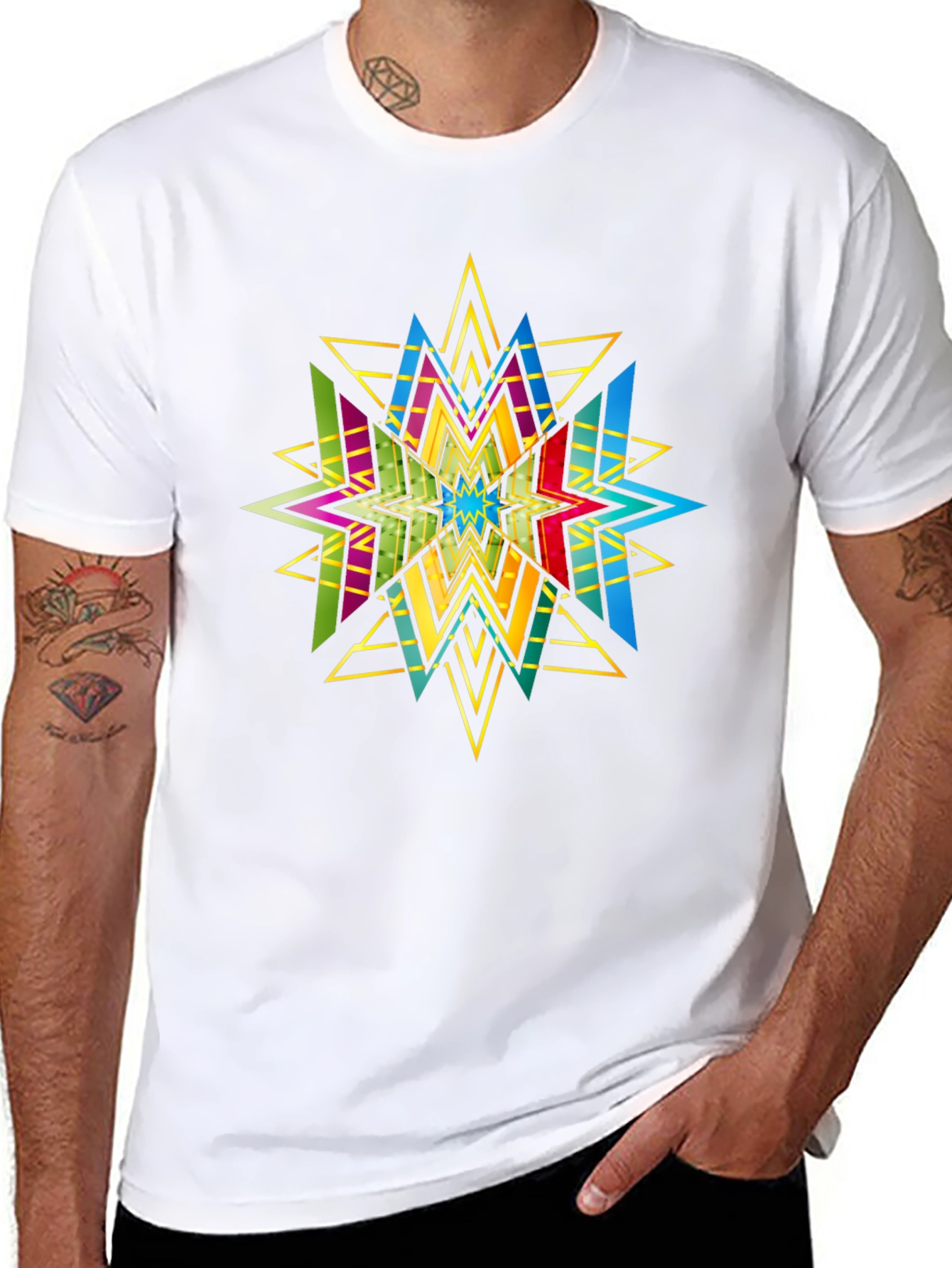Geometric Star Graphic Print Black T-Shirt