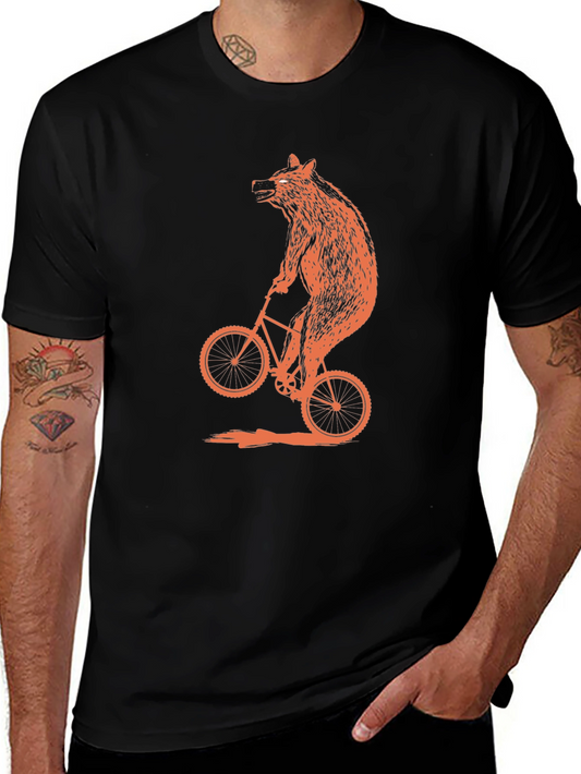Bear on Bike Graphic Tee - Cool Mens Black T-Shirt