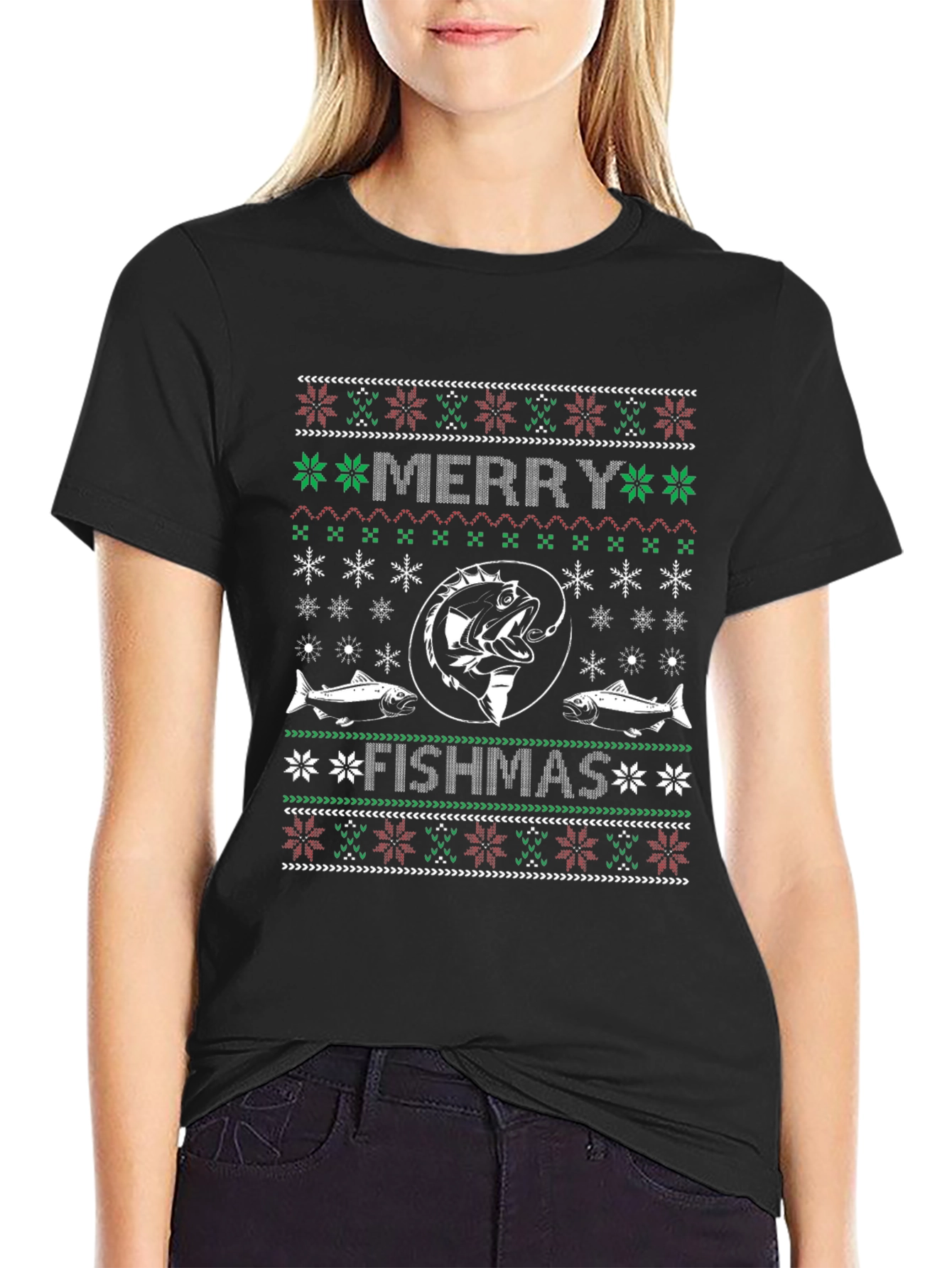 Merry Fishmas T-Shirt - Ugly Christmas Sweater Style