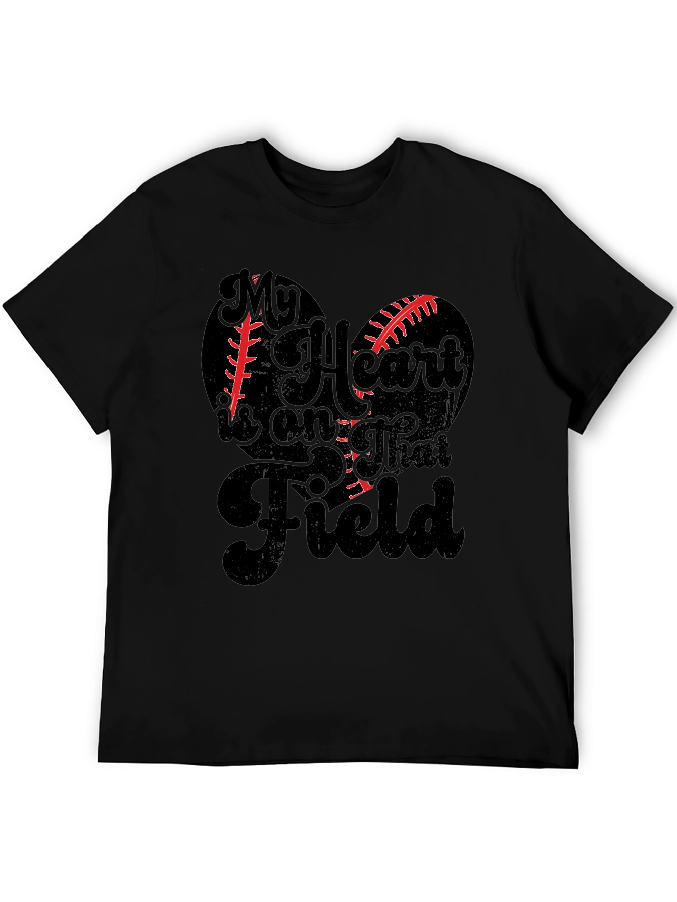 My Heart is on That Field Black Graphic T-Shirt