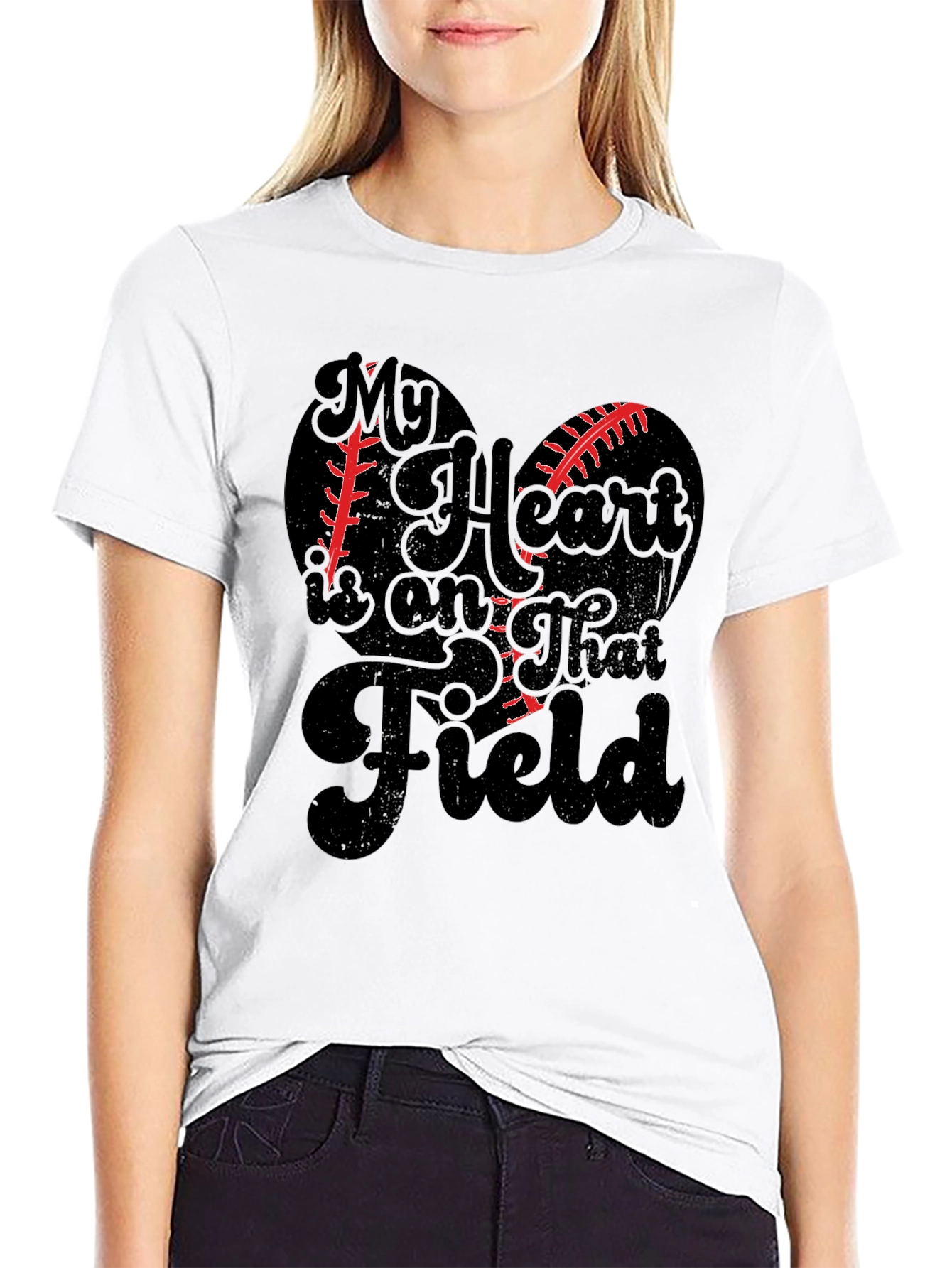 My Heart is on That Field Black Graphic T-Shirt