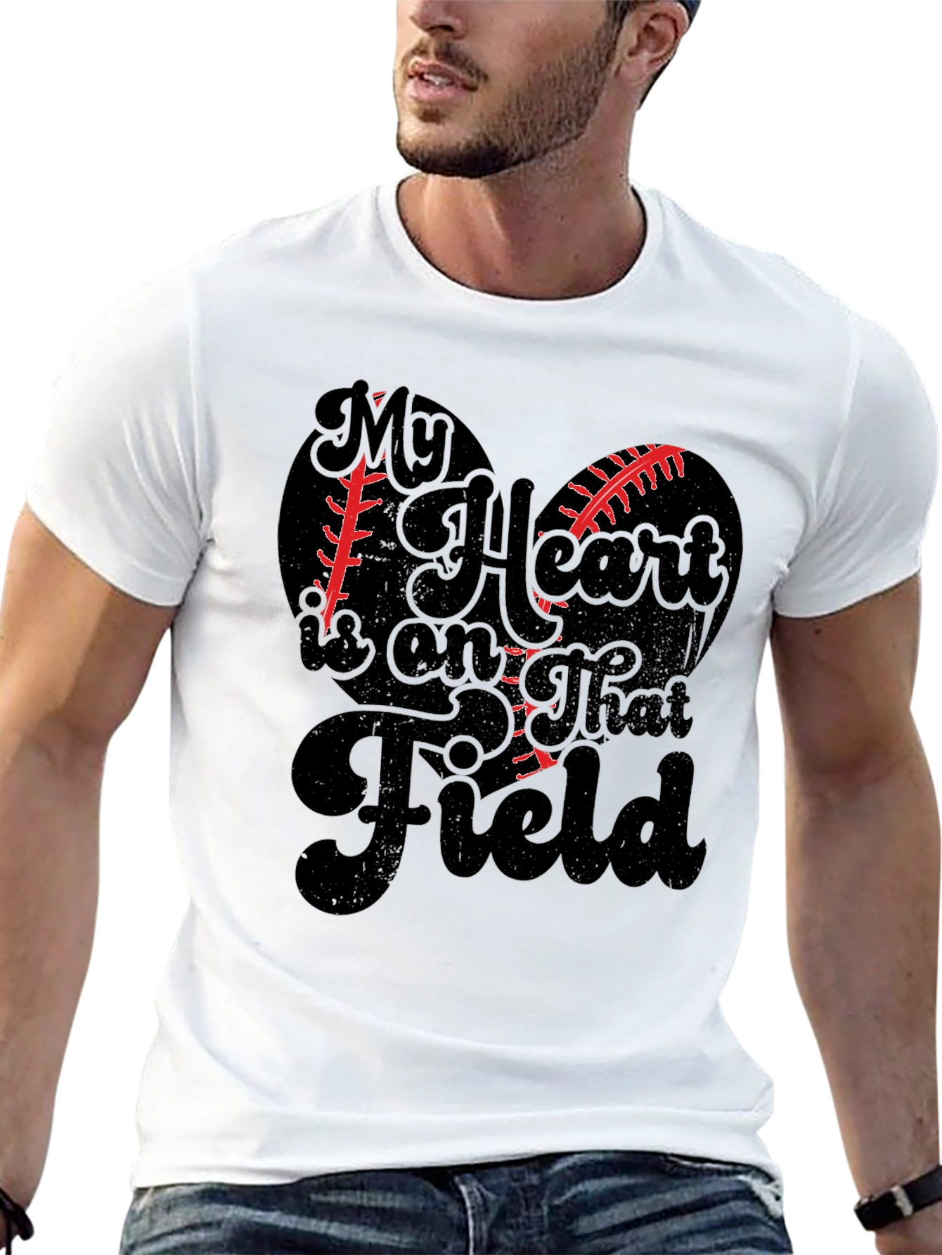 My Heart is on That Field Black Graphic T-Shirt