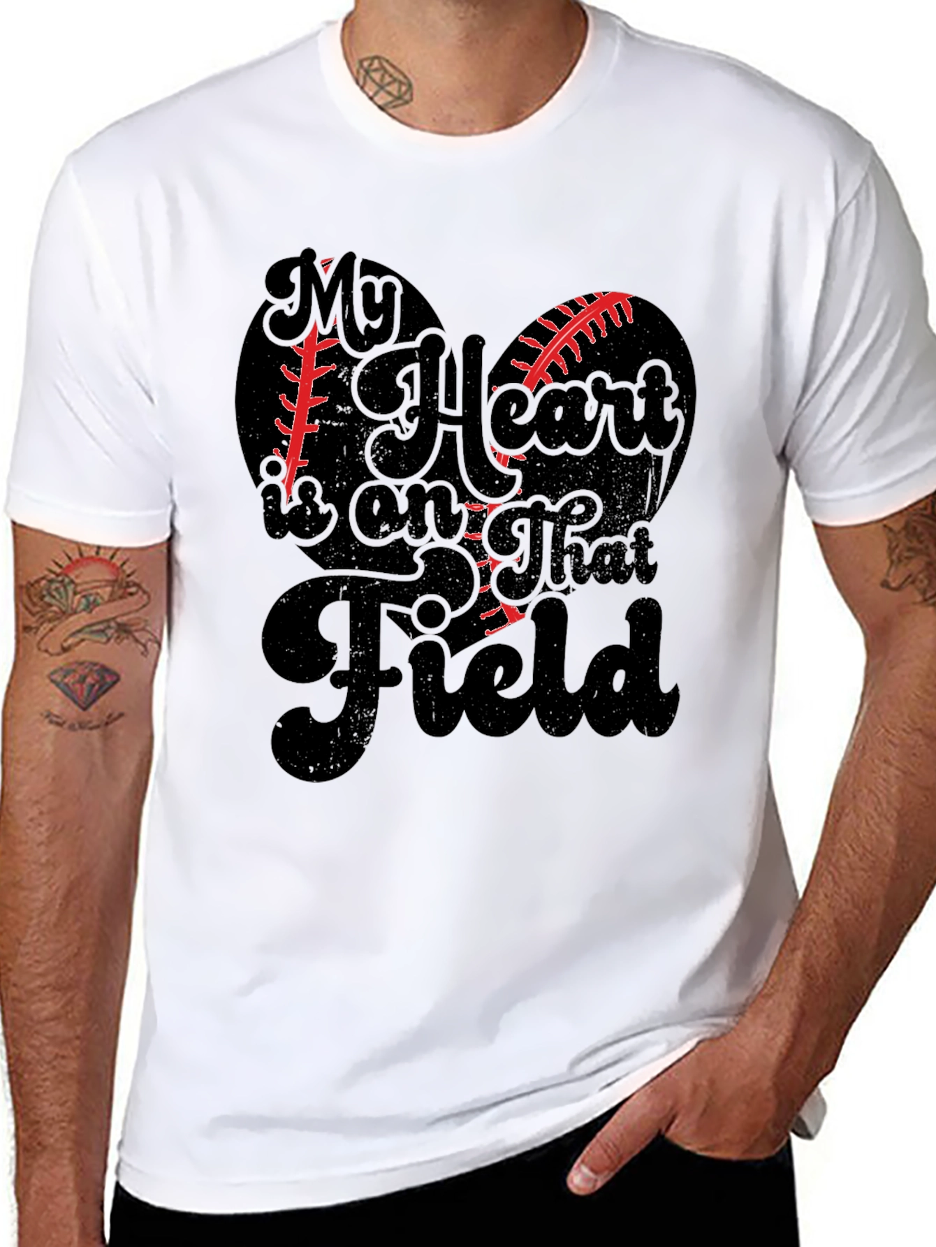 My Heart is on That Field Black Graphic T-Shirt