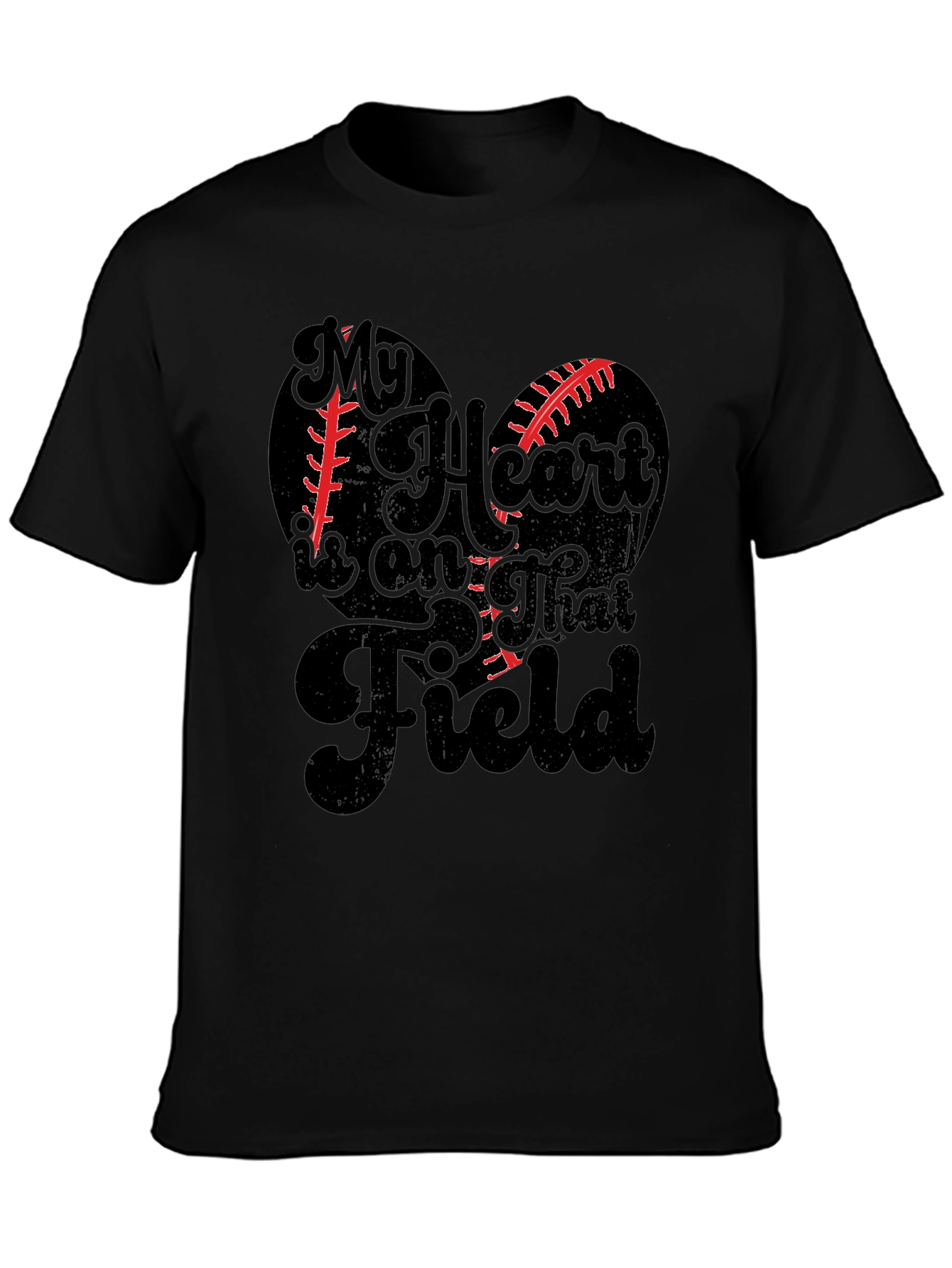 My Heart is on That Field Black Graphic T-Shirt
