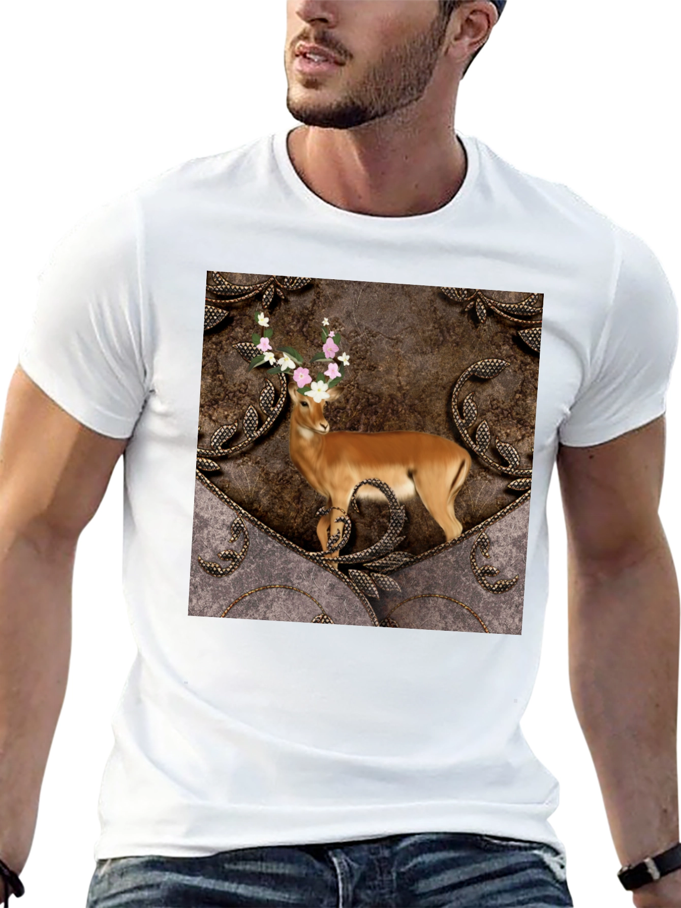Deer Floral Antler Graphic Tee