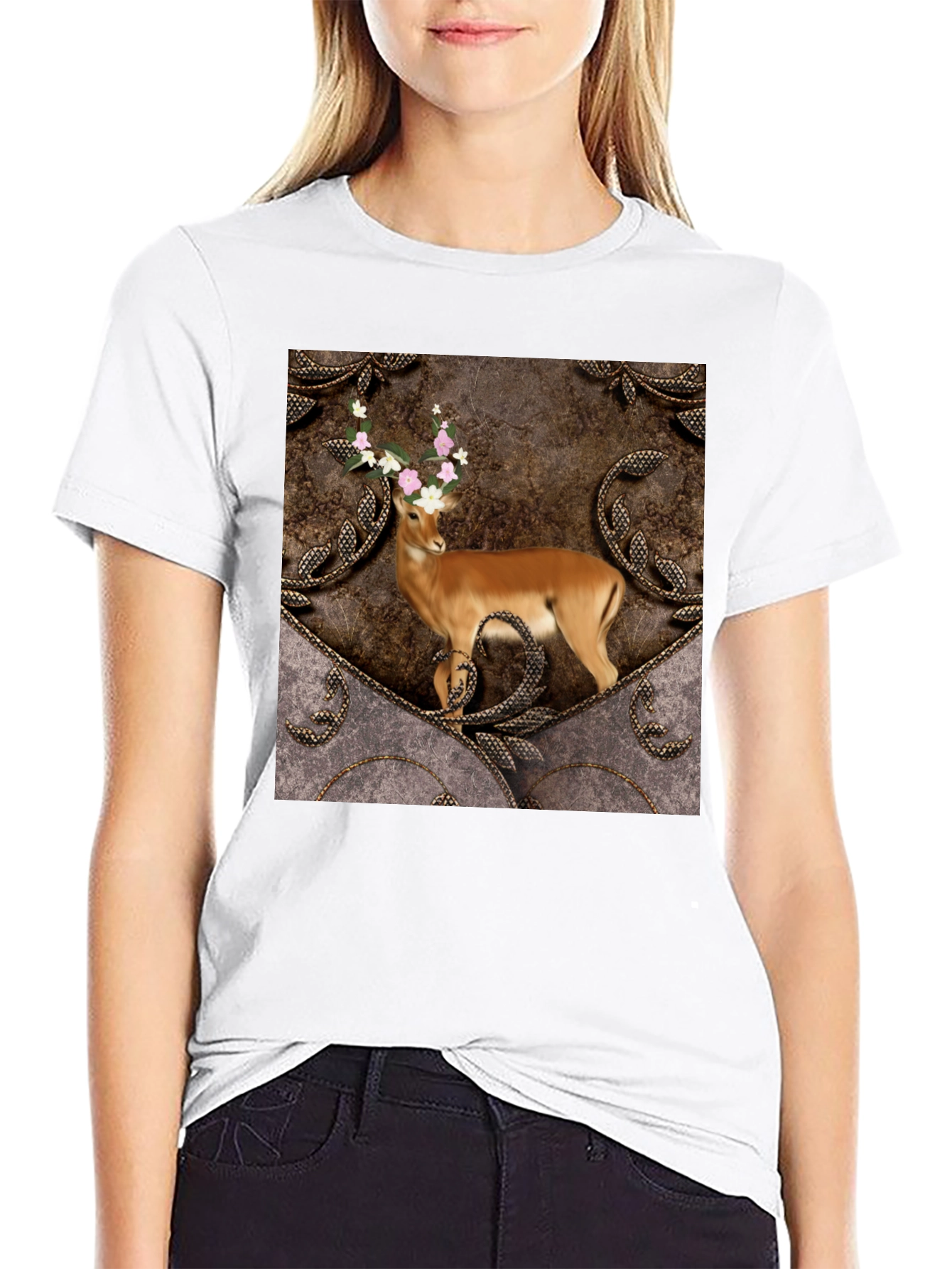 Deer Floral Antler Graphic Tee