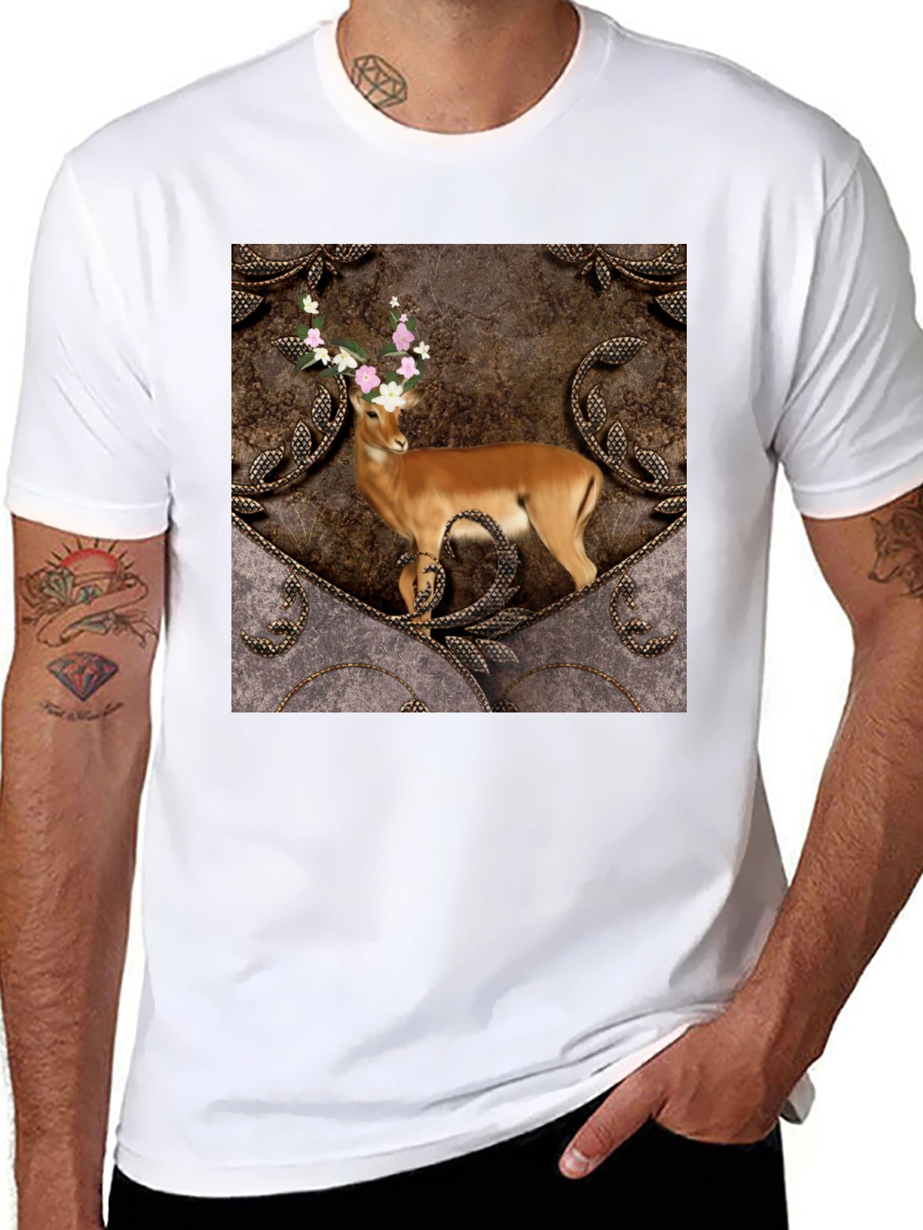 Deer Floral Antler Graphic Tee