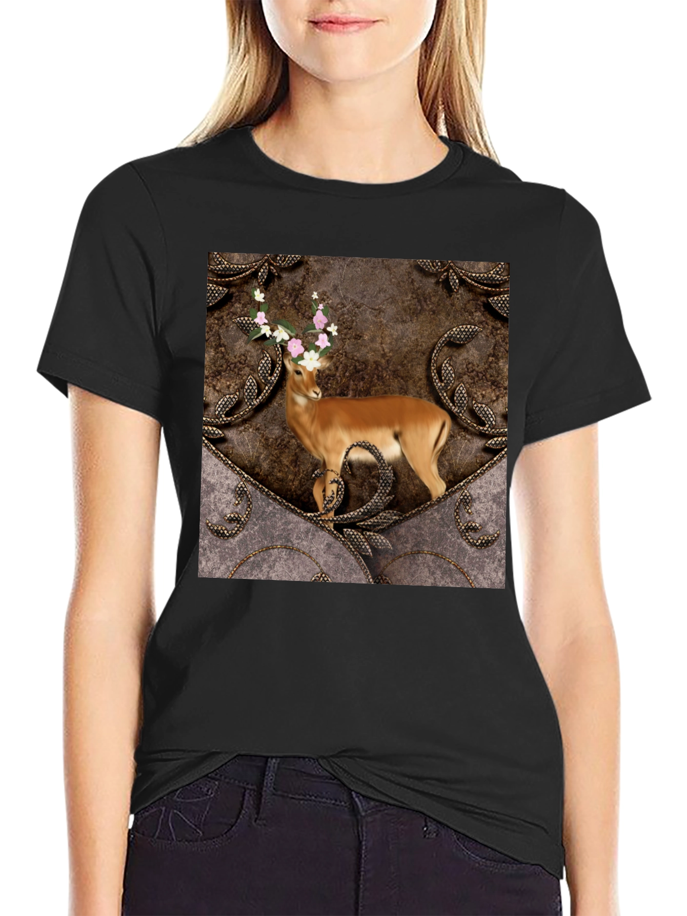 Deer Floral Antler Graphic Tee