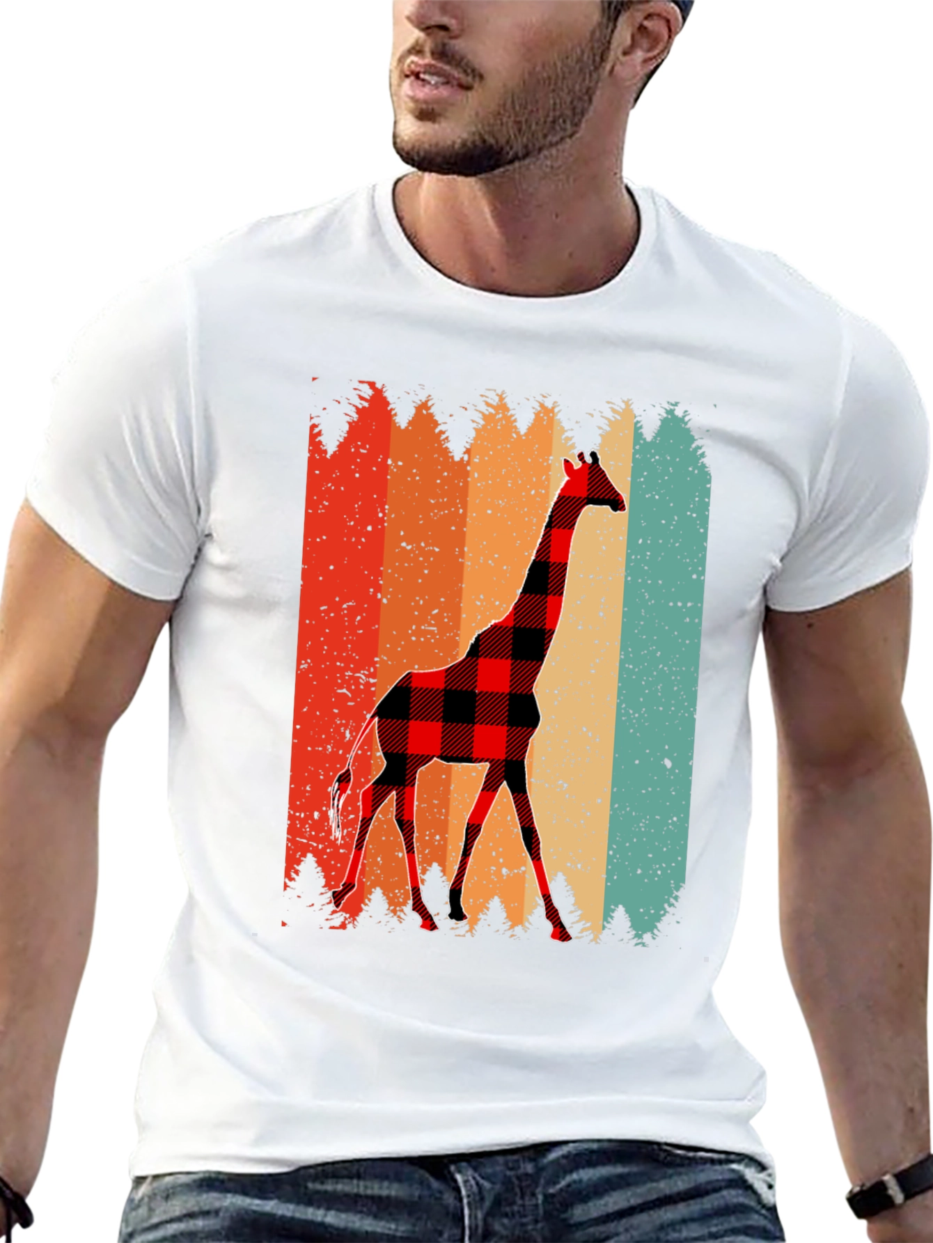 Buffalo Plaid Giraffe Mens T-Shirt