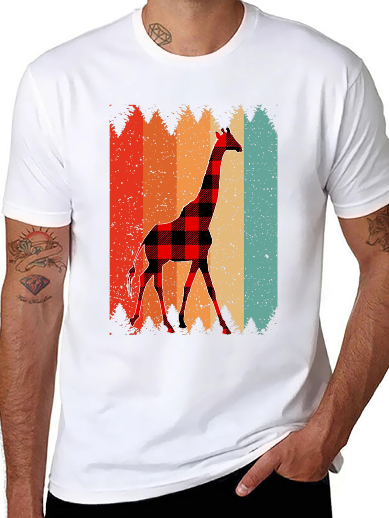 Buffalo Plaid Giraffe Mens T-Shirt