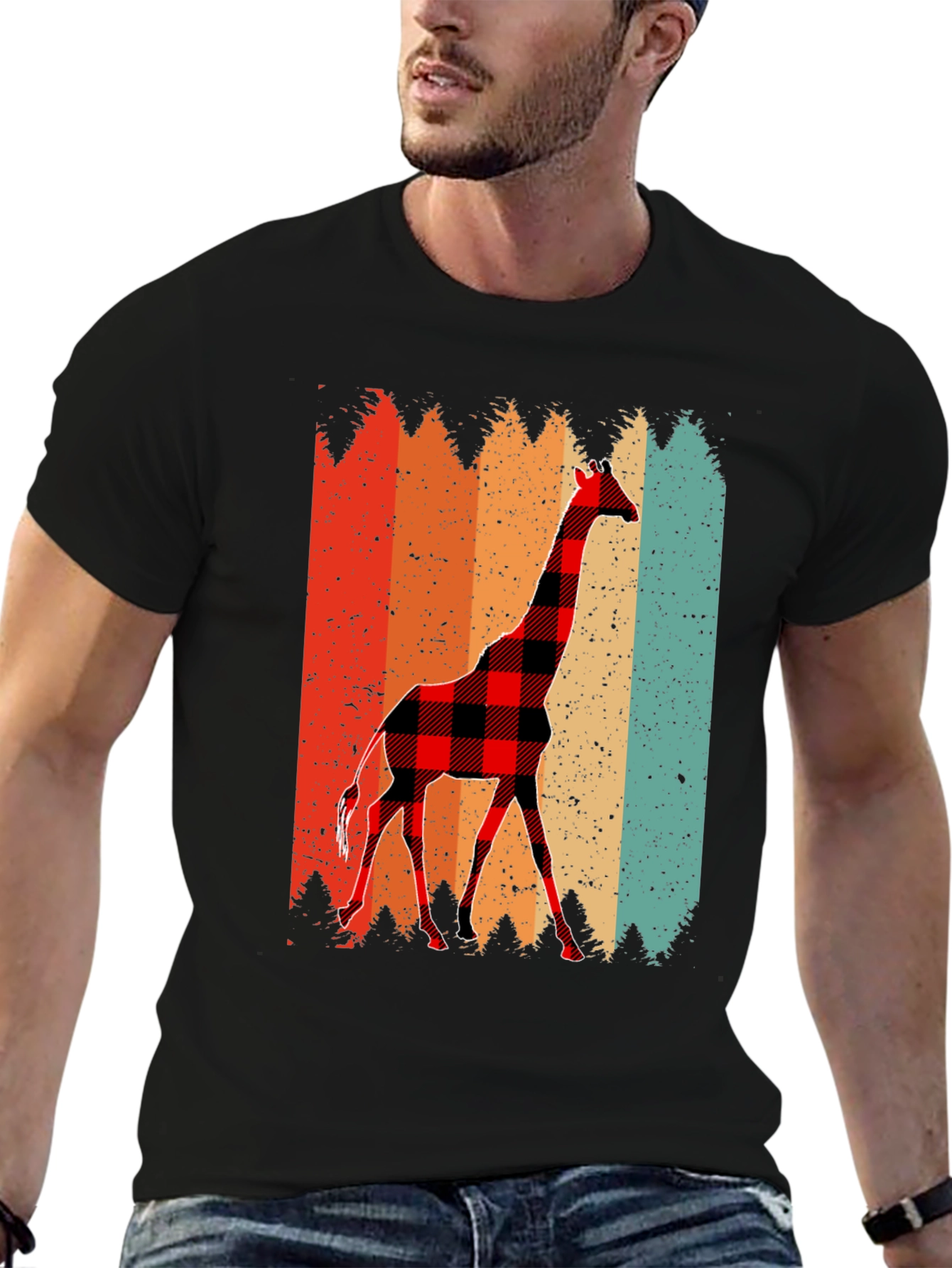 Buffalo Plaid Giraffe Mens T-Shirt