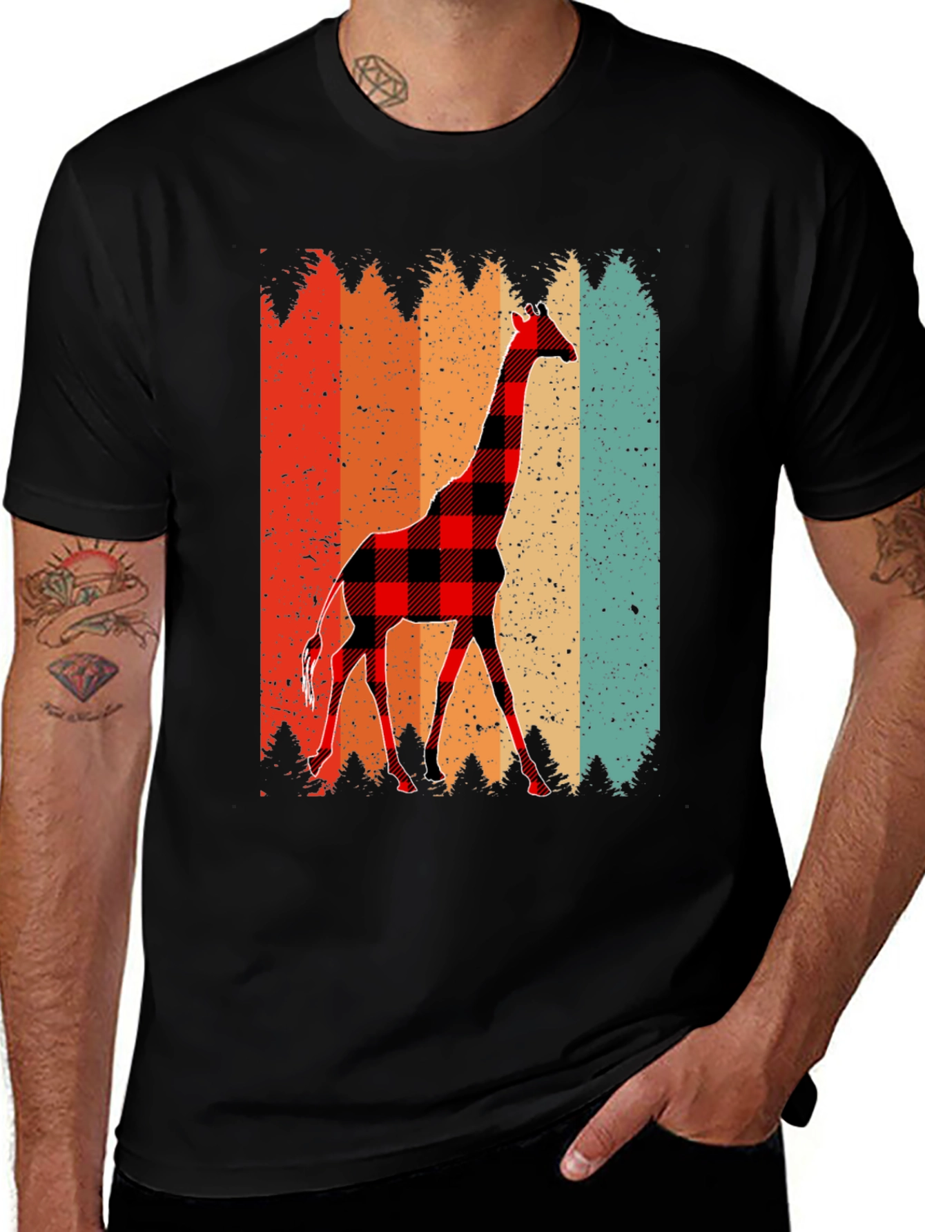 Buffalo Plaid Giraffe Mens T-Shirt