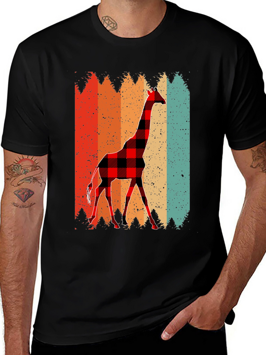 Buffalo Plaid Giraffe Mens T-Shirt