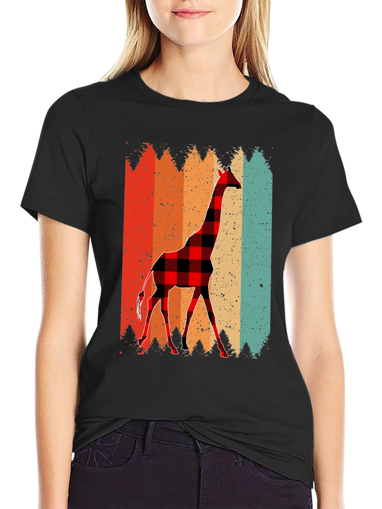 Buffalo Plaid Giraffe Mens T-Shirt
