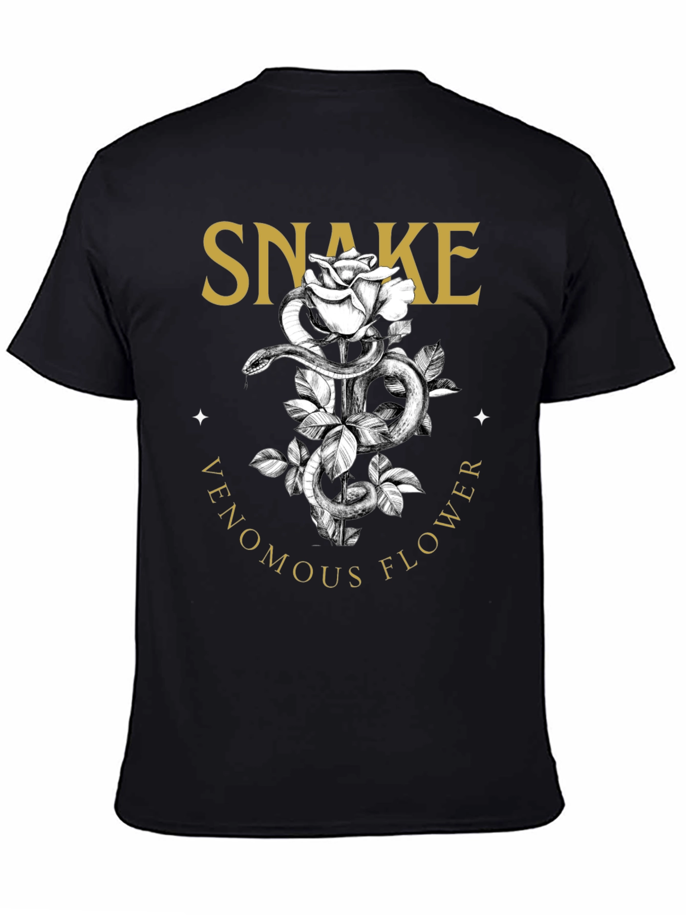 Snake Venomous Flower T-Shirt - Graphic Print Black Tee