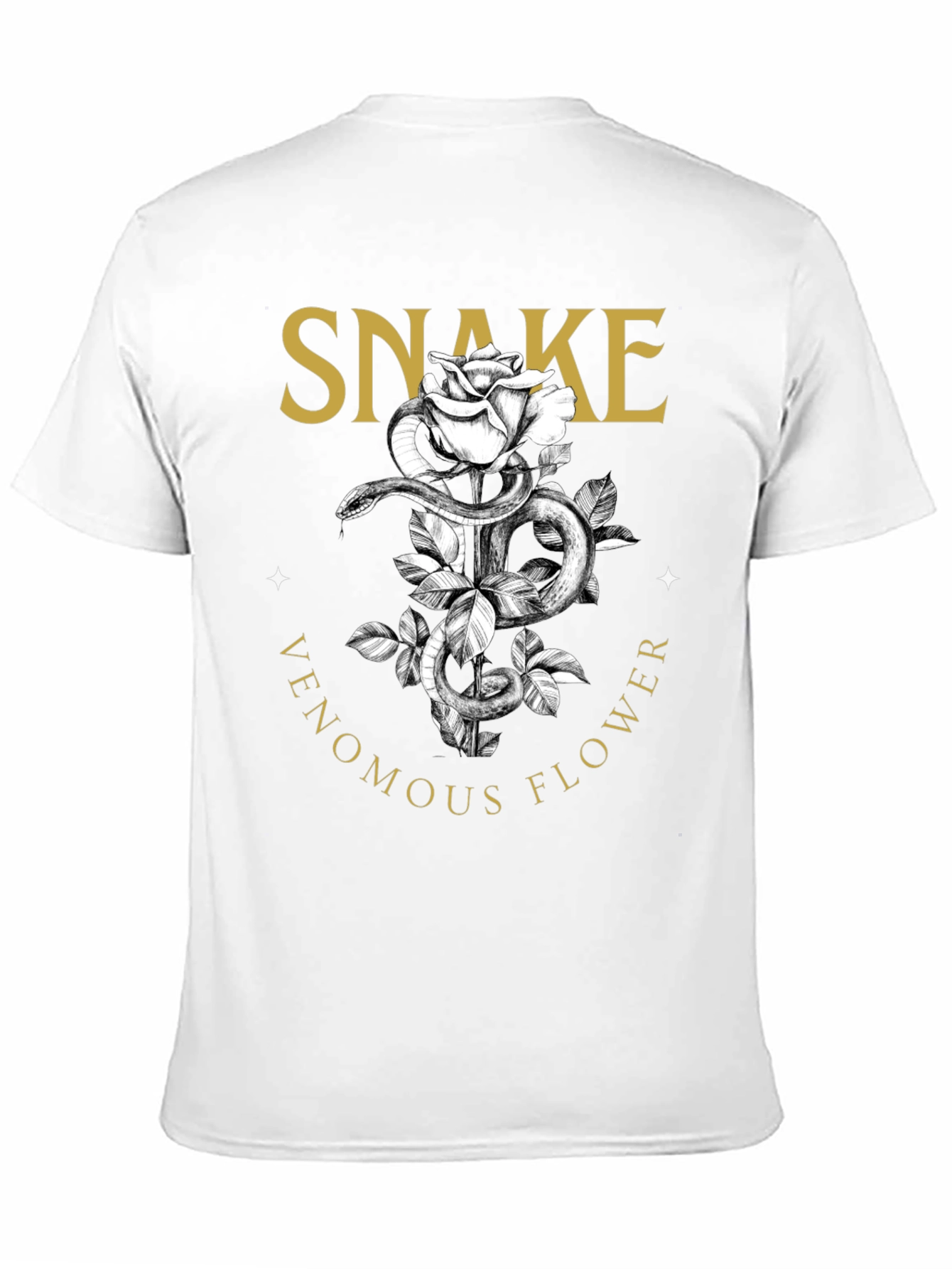 Snake Venomous Flower T-Shirt - Graphic Print Black Tee