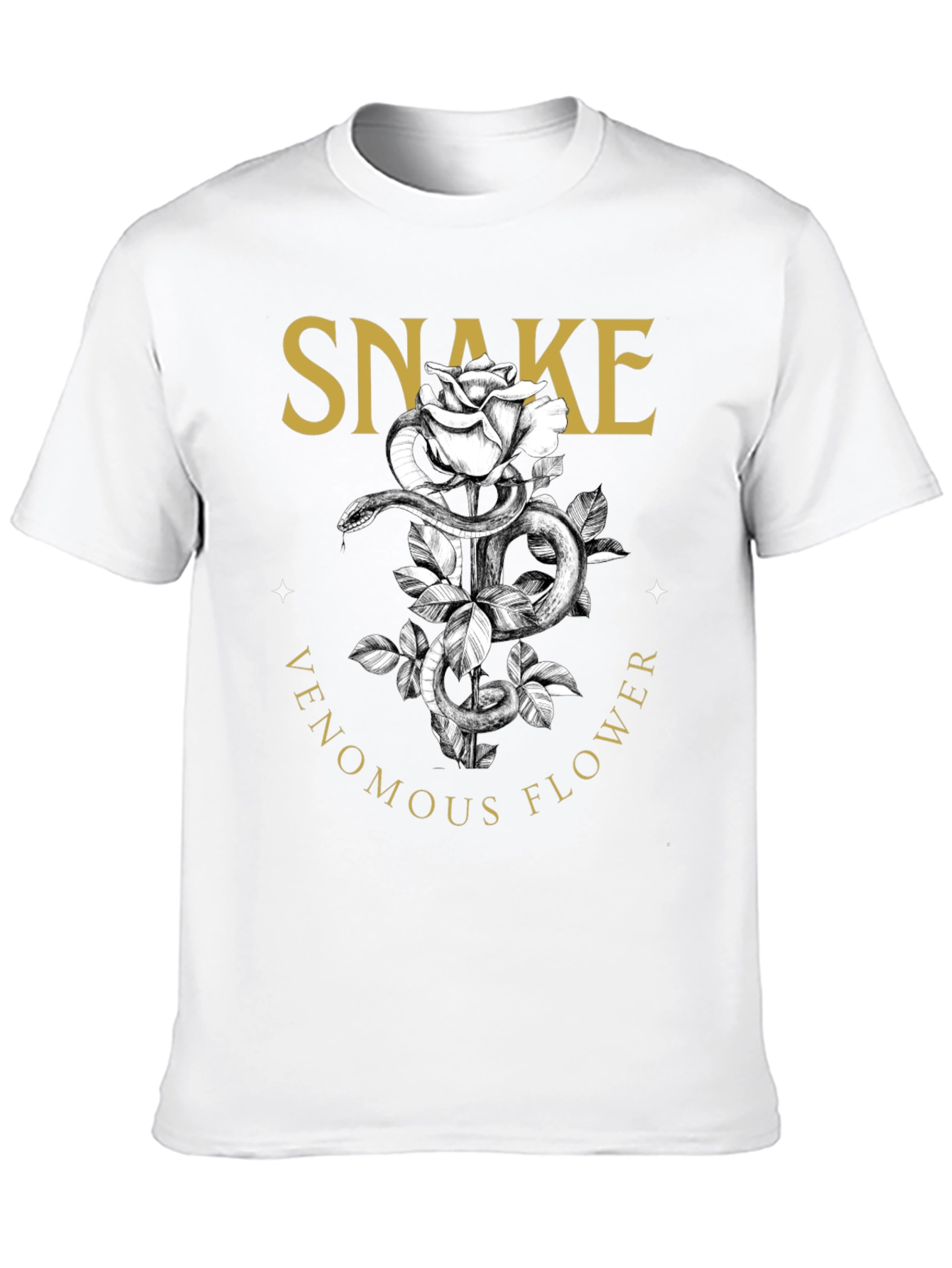 Snake Venomous Flower T-Shirt - Graphic Print Black Tee