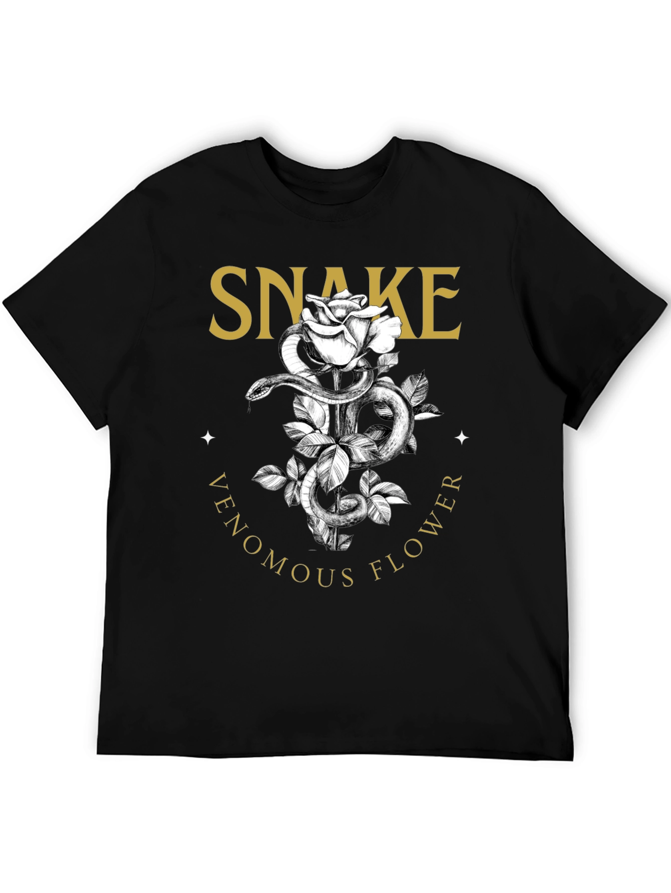 Snake Venomous Flower T-Shirt - Graphic Print Black Tee