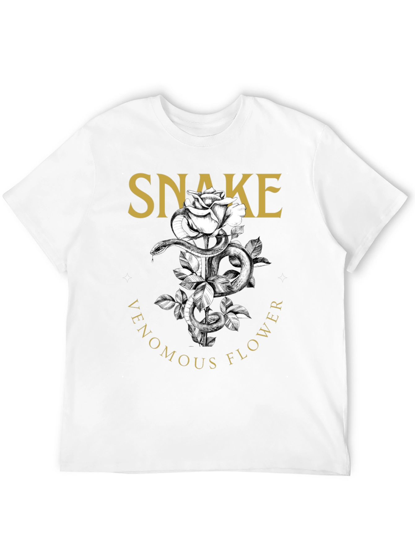 Snake Venomous Flower T-Shirt - Graphic Print Black Tee