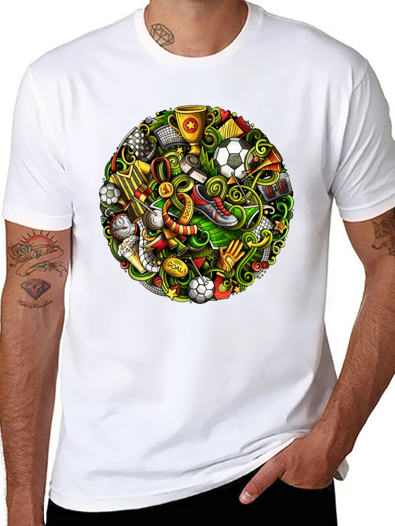 Soccer Doodle Graphic Tee - Black Cotton T-Shirt