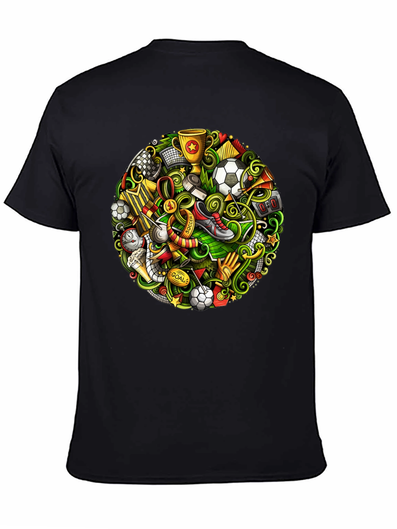 Soccer Doodle Graphic Tee - Black Cotton T-Shirt