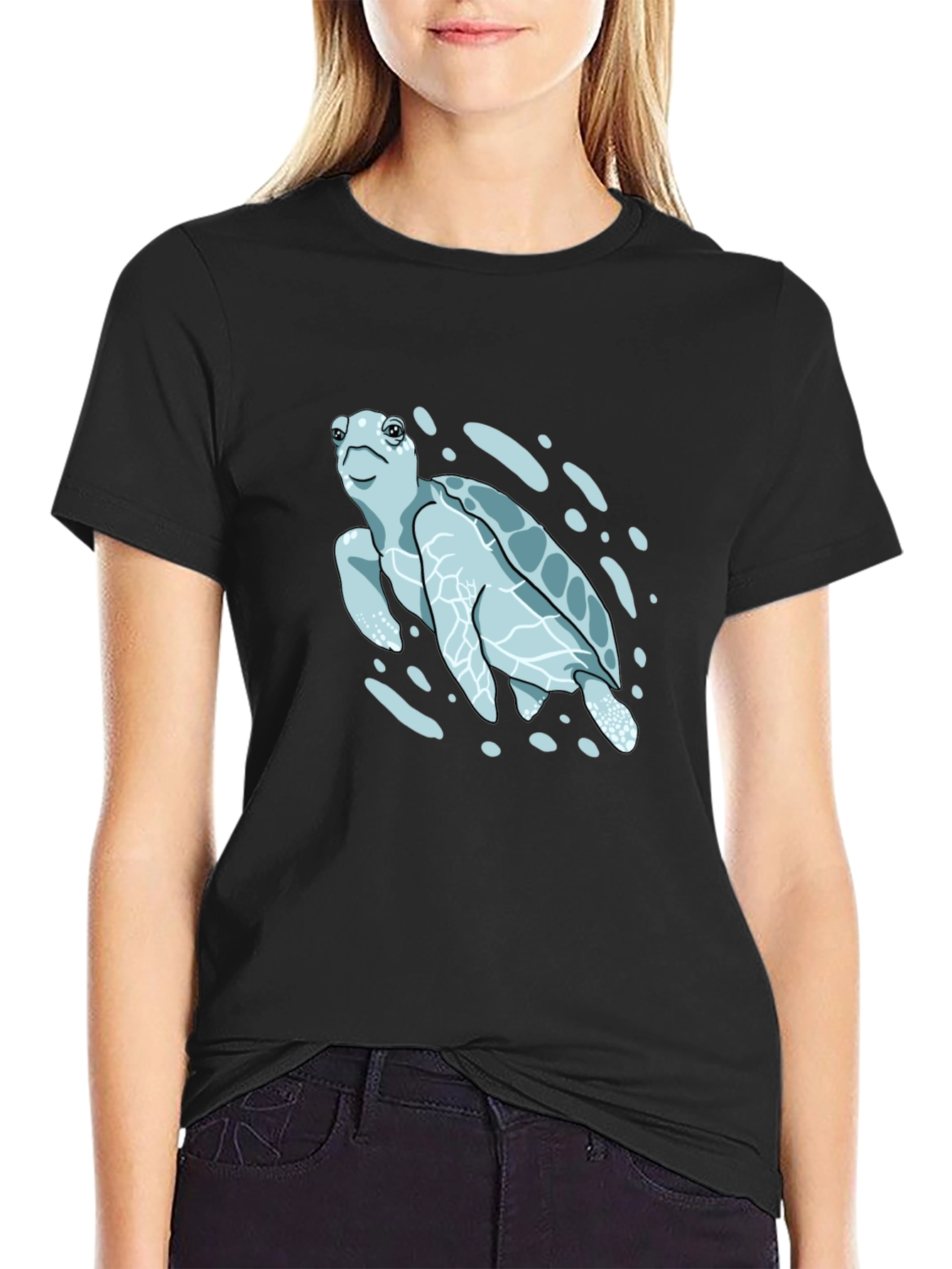Sea Turtle Graphic Print T-Shirt - Black