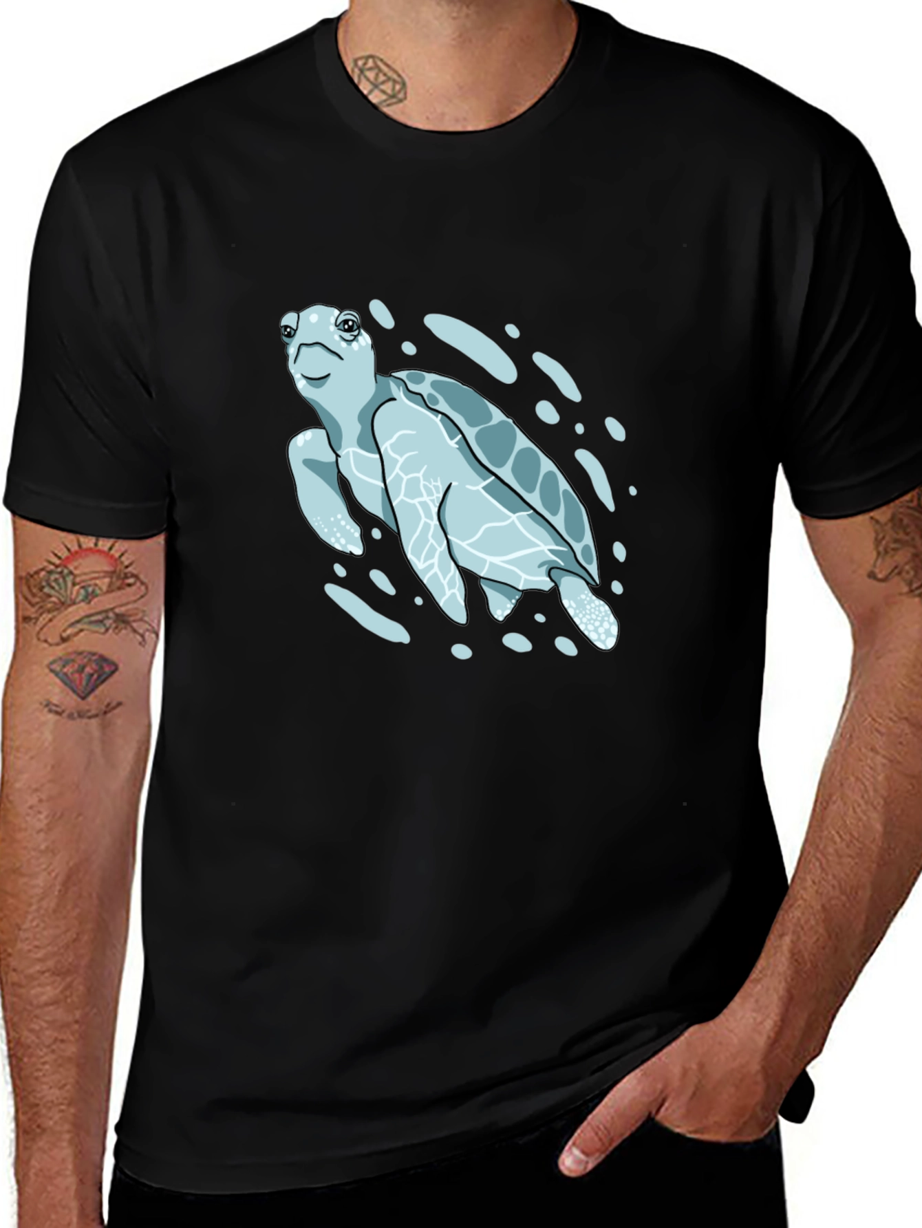 Sea Turtle Graphic Print T-Shirt - Black