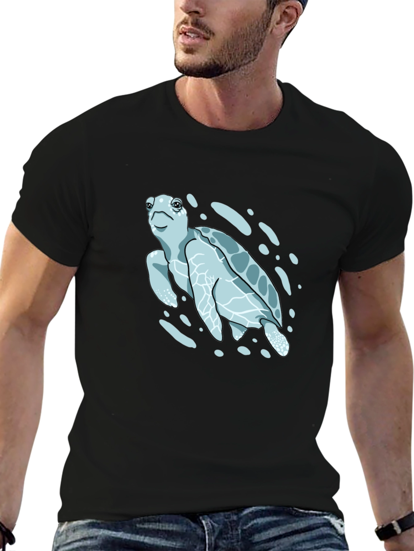 Sea Turtle Graphic Print T-Shirt - Black
