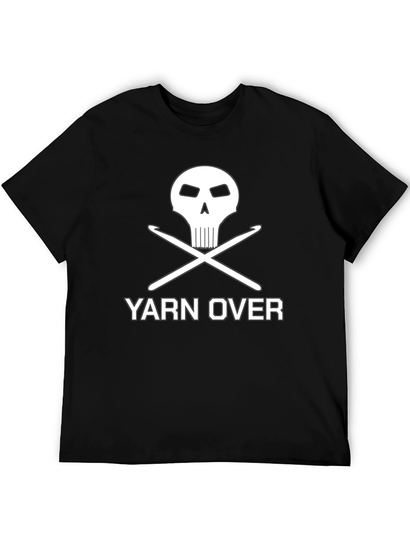 Yarn Over Crochet Skull Graphic Tee - Black