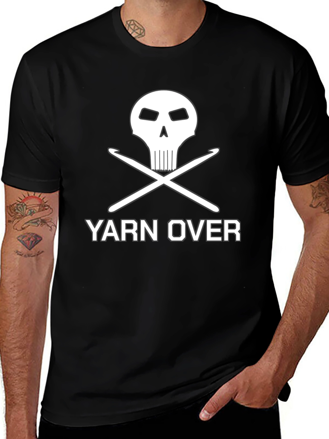 Yarn Over Crochet Skull Graphic Tee - Black
