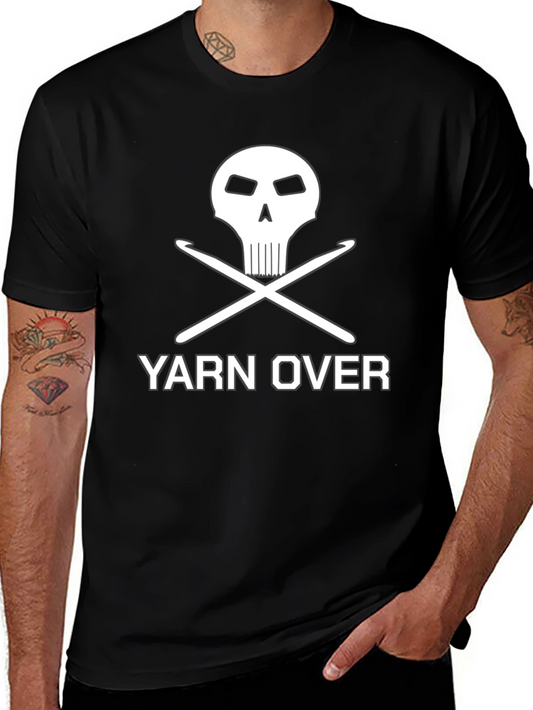 Yarn Over Crochet Skull Graphic Tee - Black