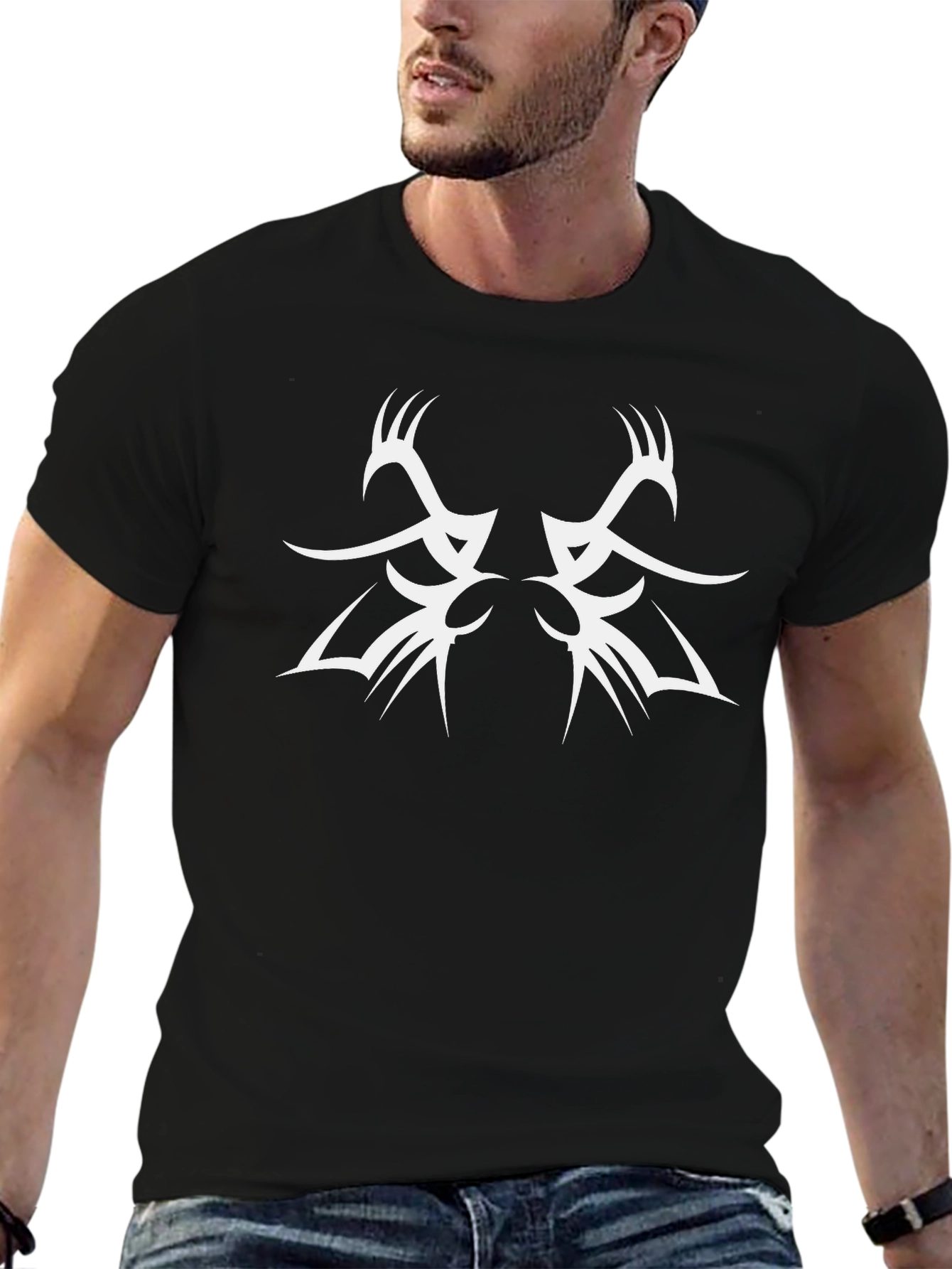 Tribal Deer Antler Black Tee