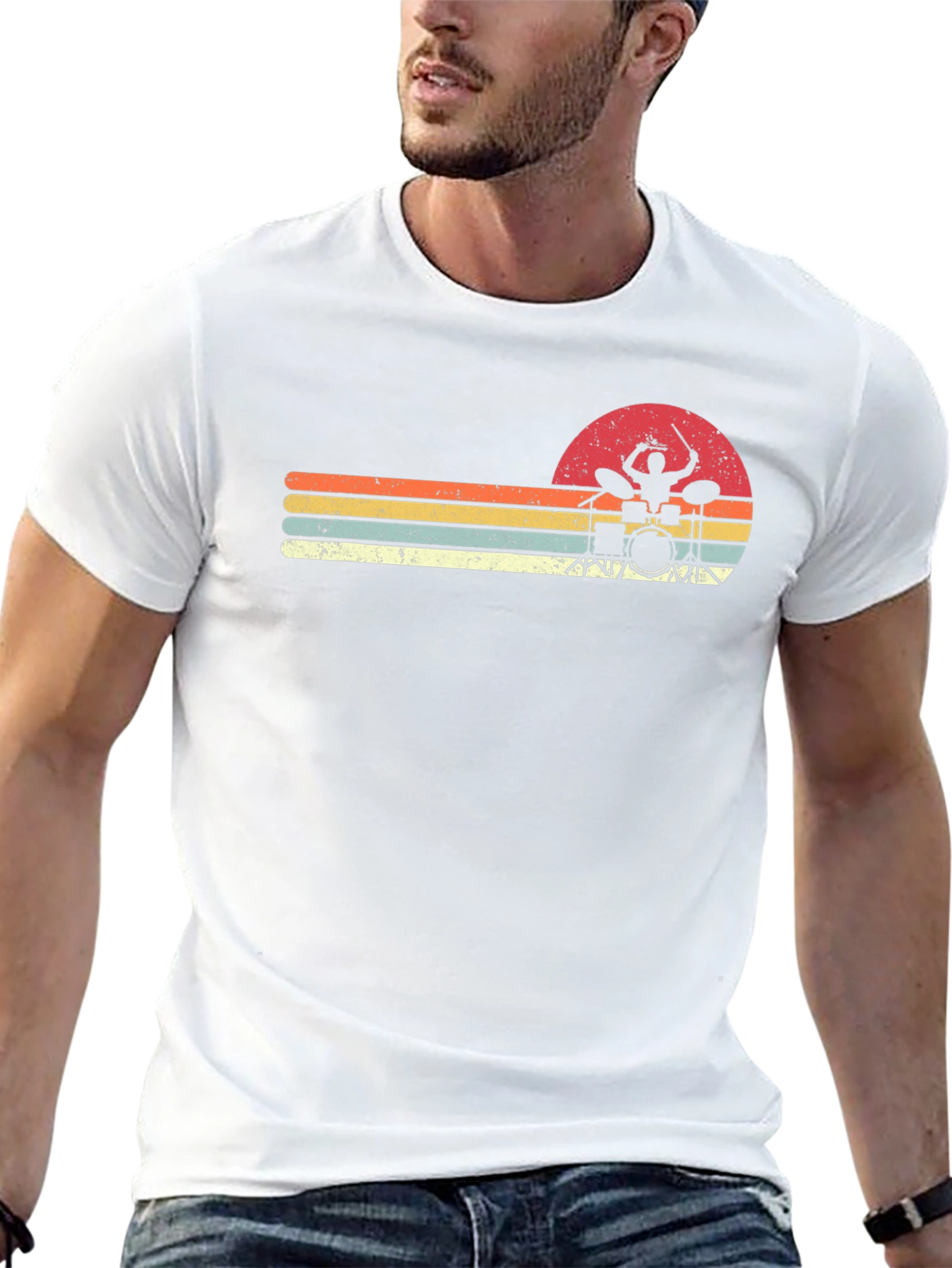 Retro Drummer Sunset Graphic Tee - Black