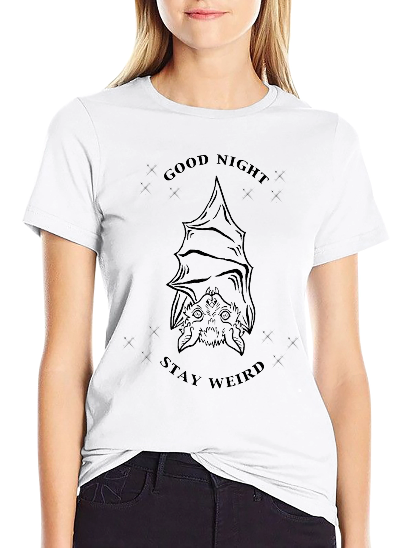 Good Night Stay Weird Bat Graphic T-Shirt