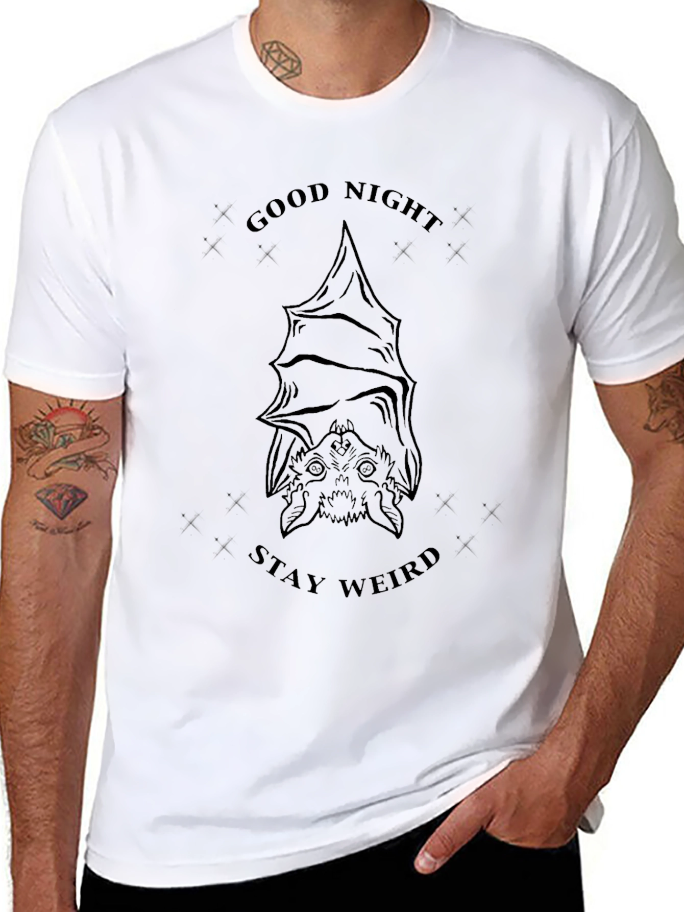 Good Night Stay Weird Bat Graphic T-Shirt