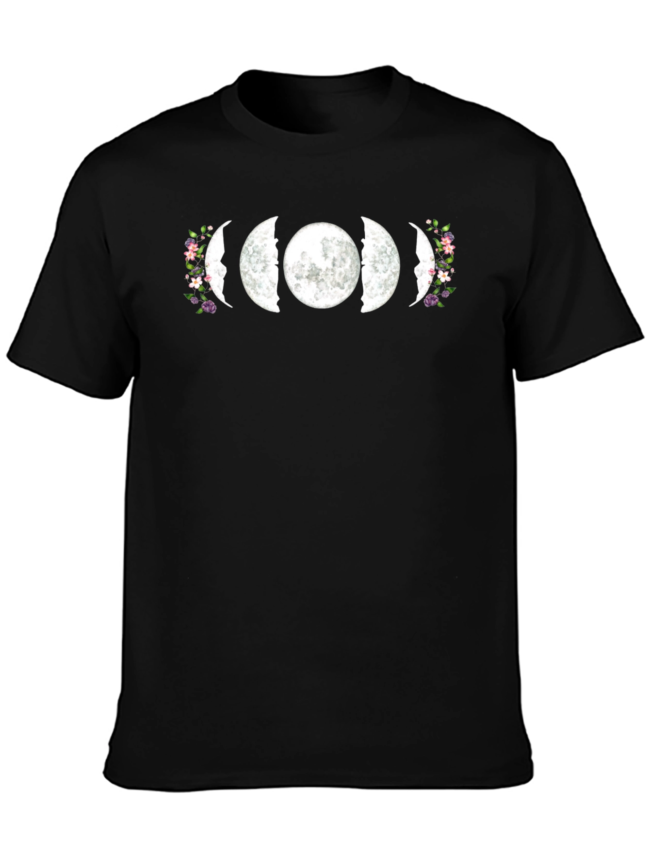Floral Moon Phases Graphic T-Shirt - Black