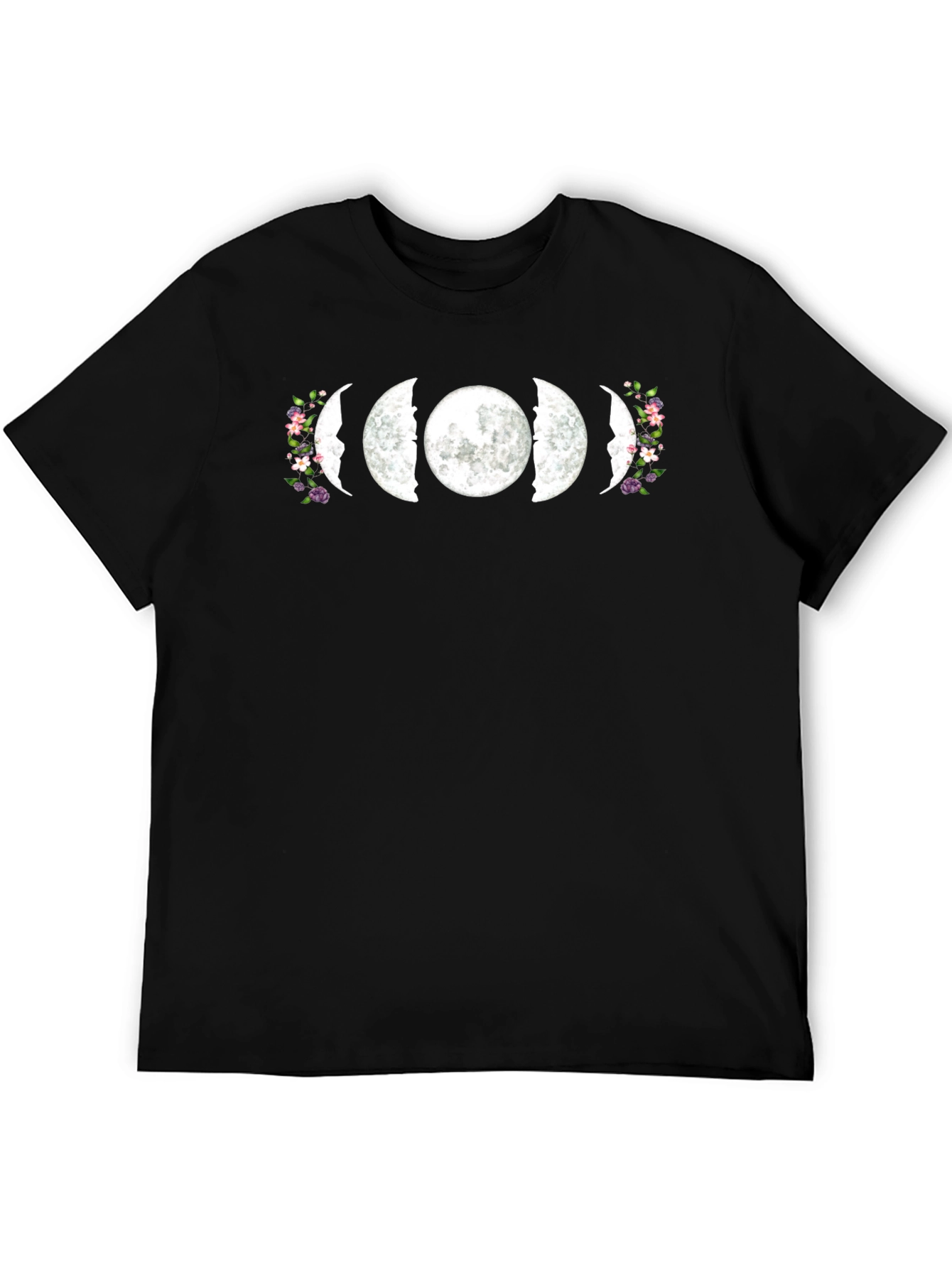Floral Moon Phases Graphic T-Shirt - Black