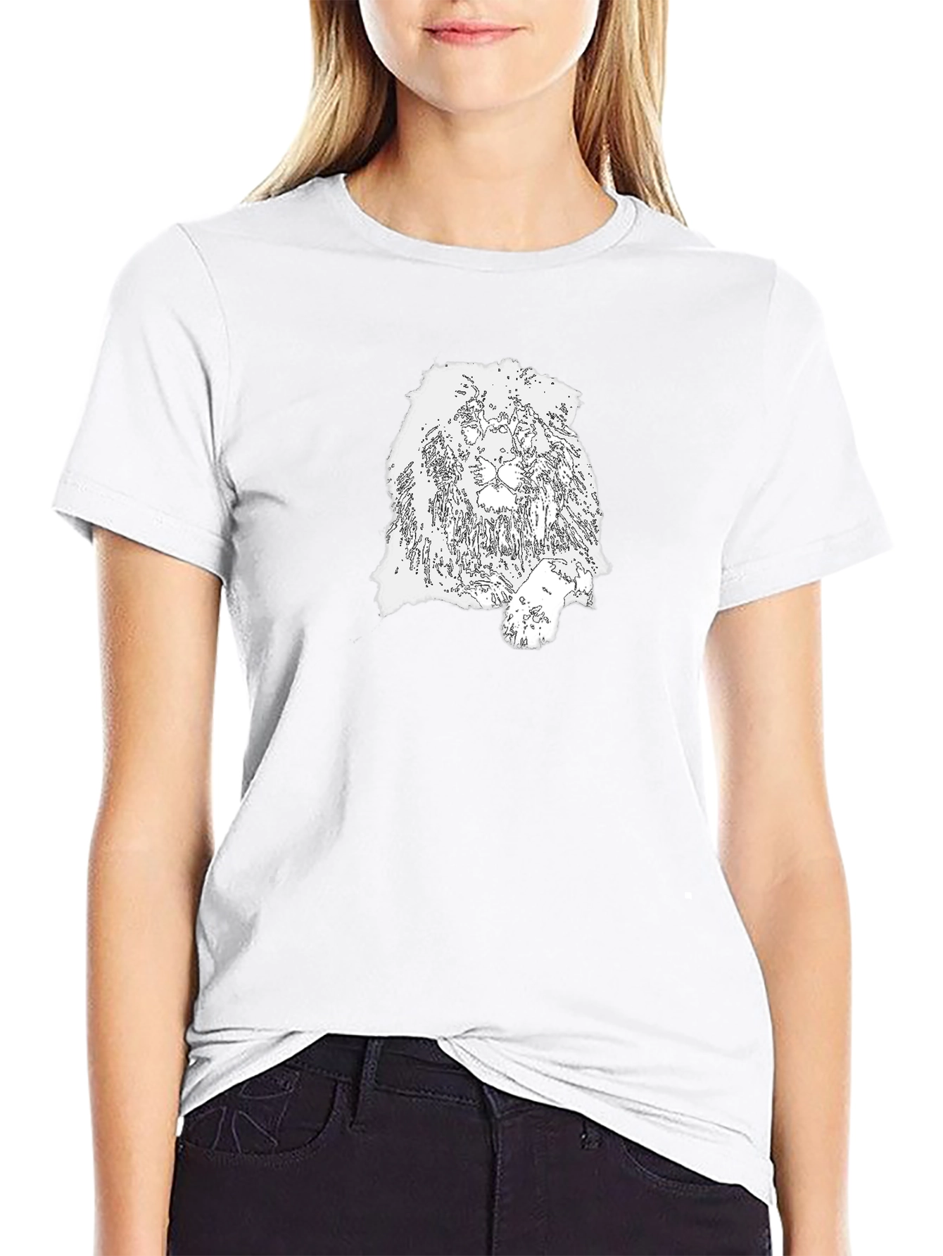 Lion Outline Graphic Tee - Bold Black