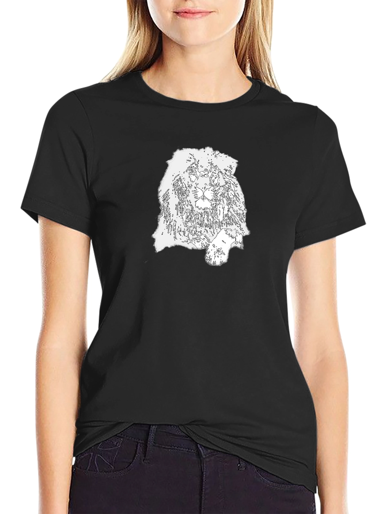 Lion Outline Graphic Tee - Bold Black