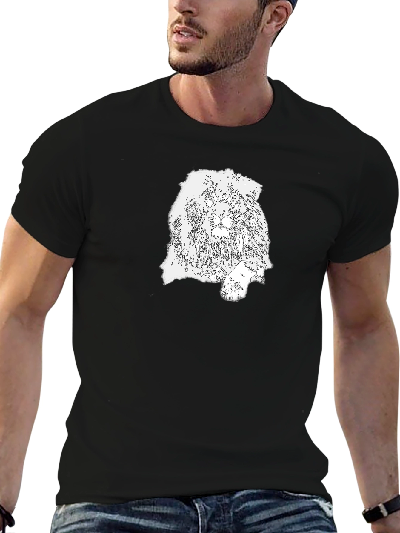 Lion Outline Graphic Tee - Bold Black