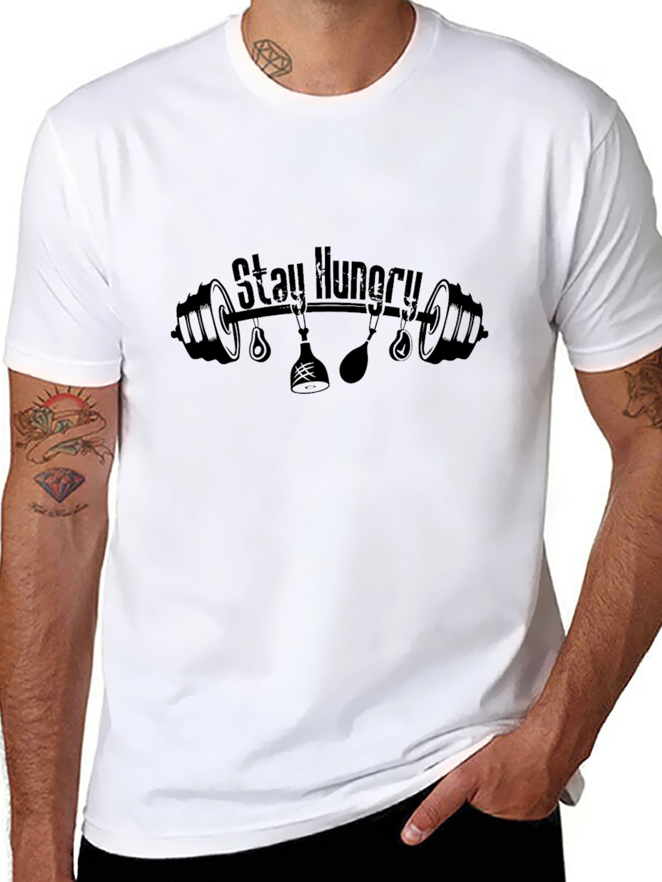 Stay Hungry Black T-Shirt - Gym & Food Lover