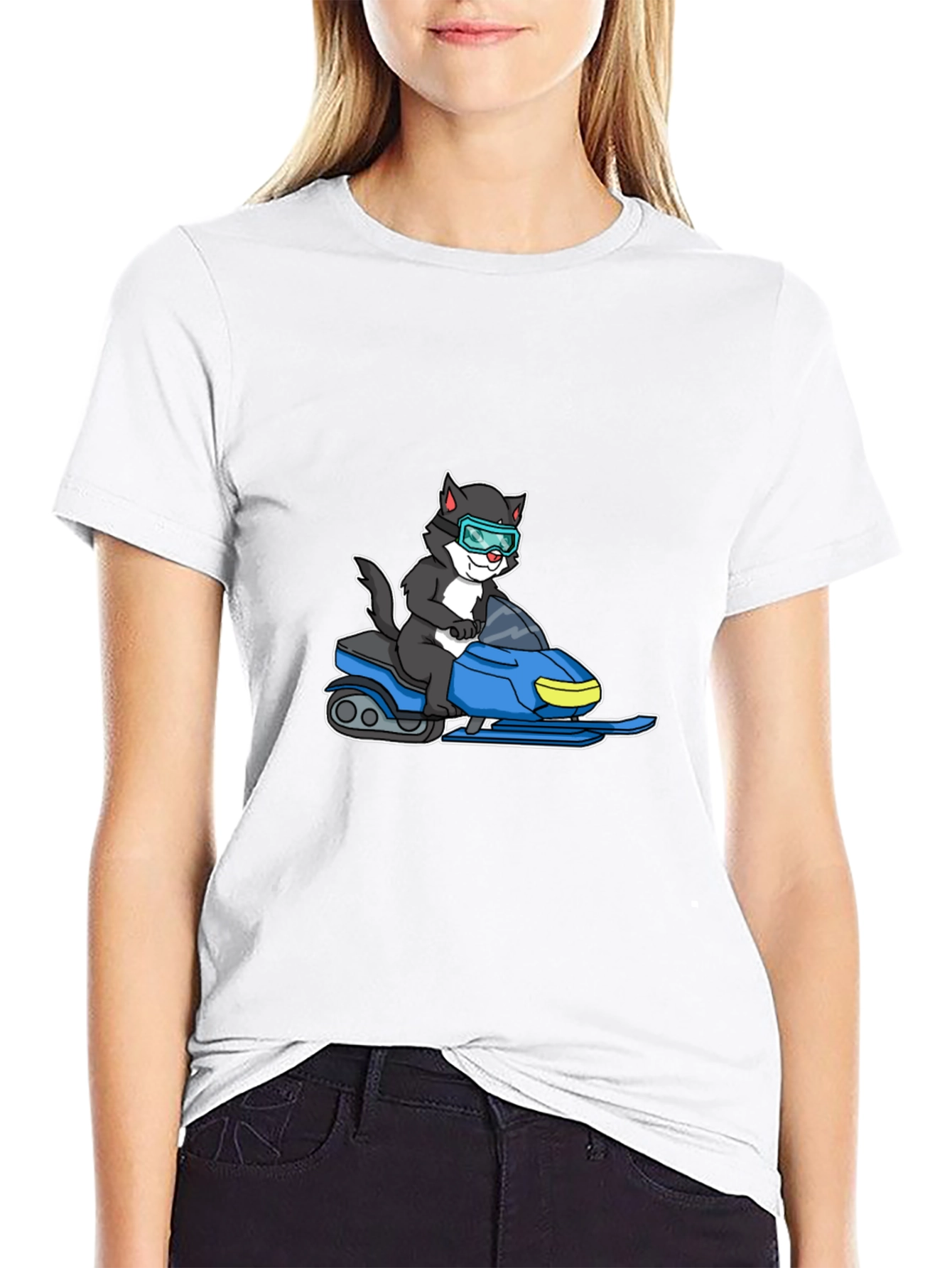 Cat on Snowmobile Graphic T-Shirt