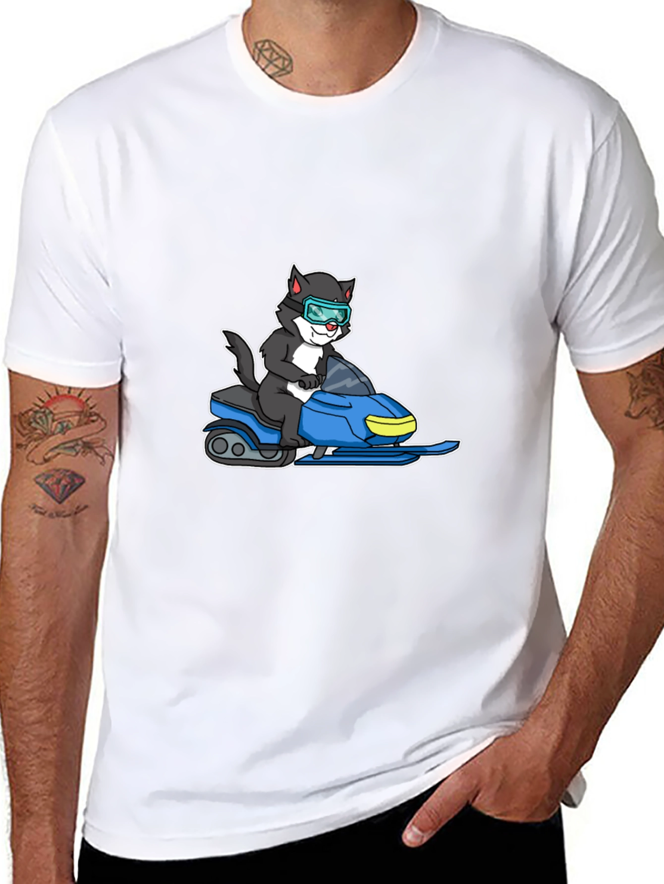 Cat on Snowmobile Graphic T-Shirt
